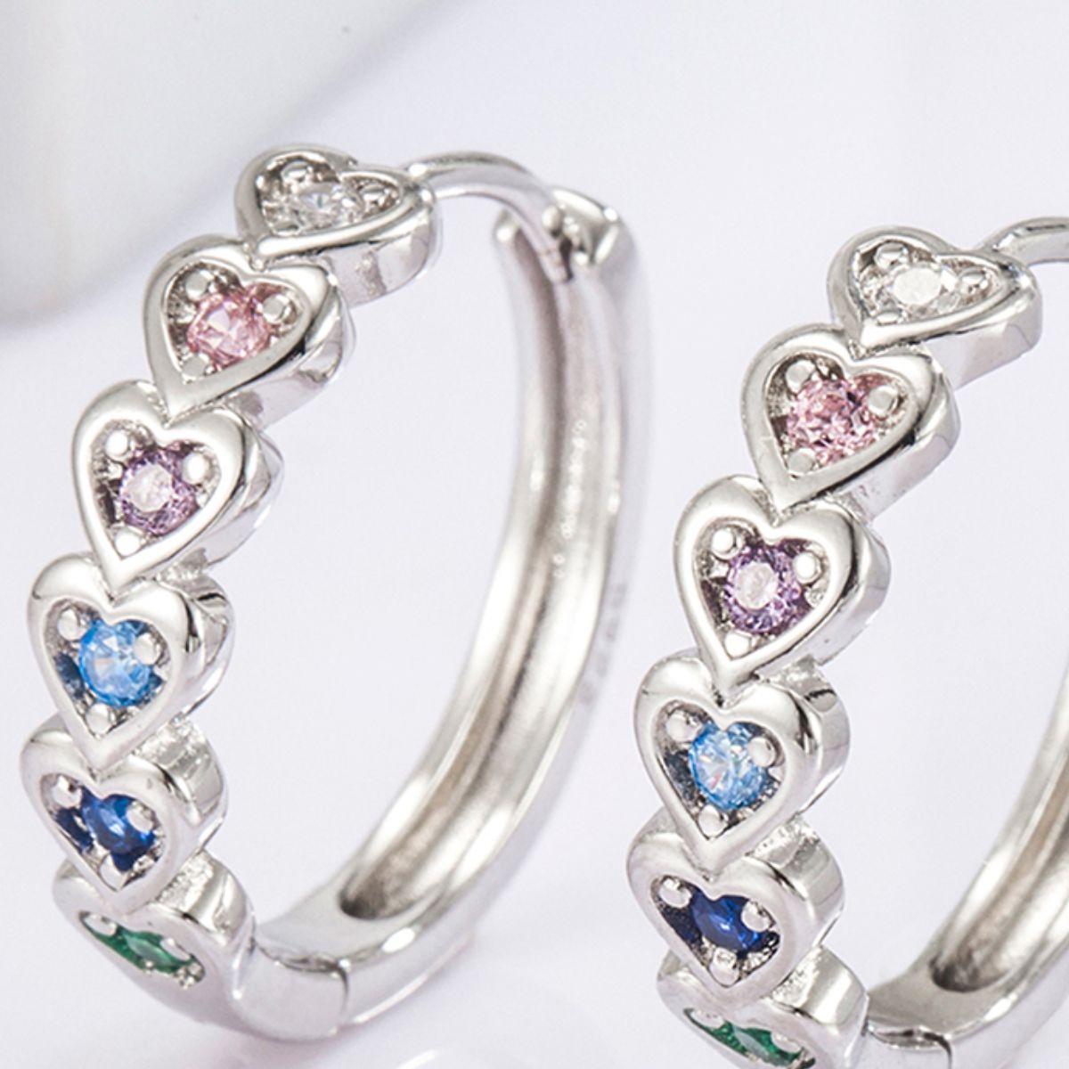 925 Sterling Silver Inlaid Zircon Heart Huggie Earrings - NocturnalExpressions