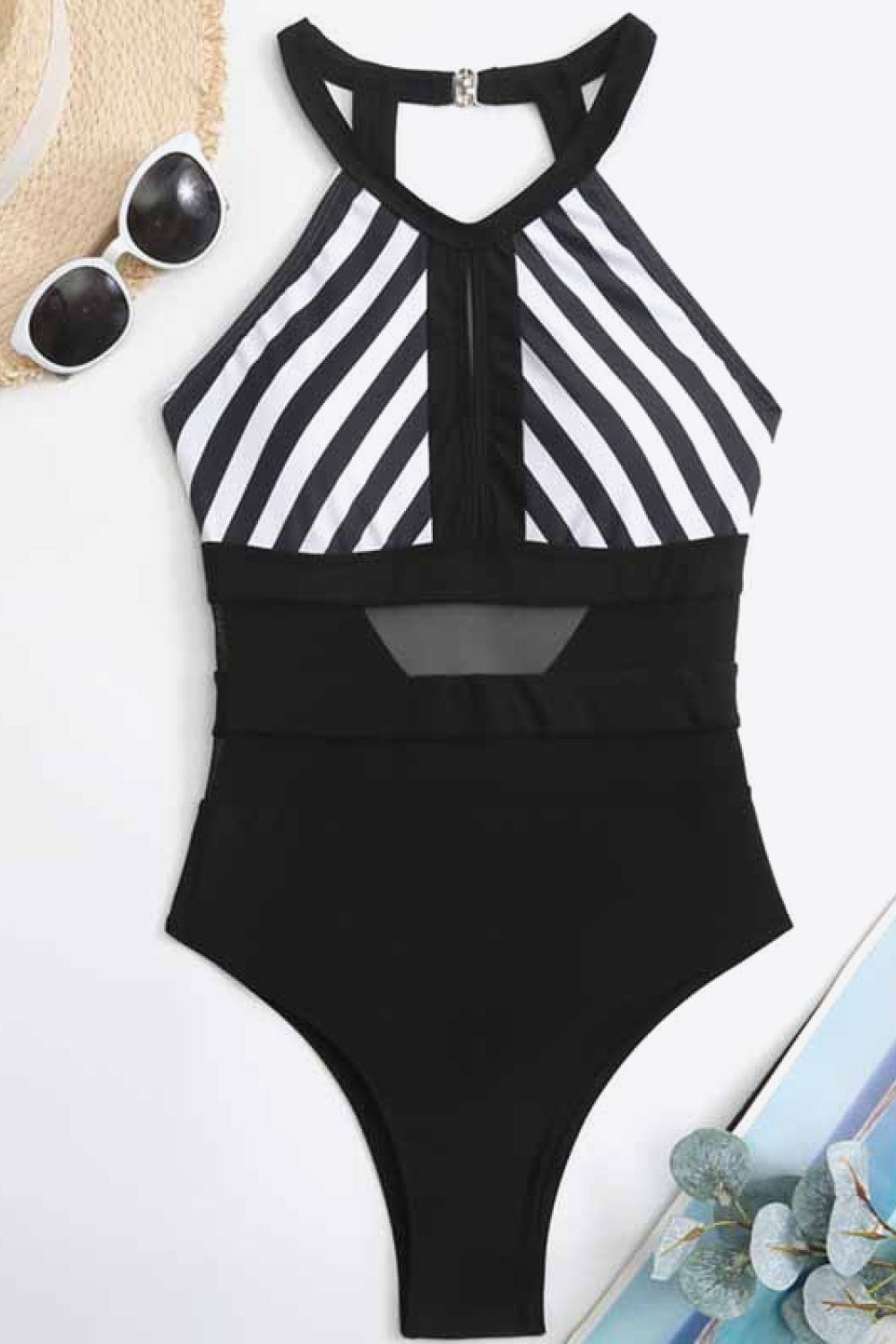 Striped Backless One-Piece Swimsuit - NocturnalExpressions