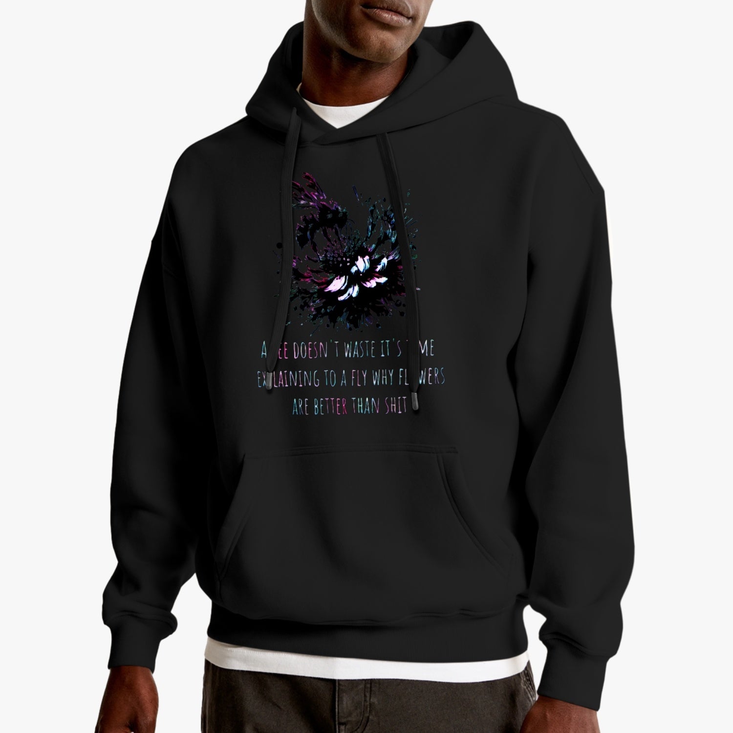 A Bee Doesn't Waste It's Time Typographical Art Pullover Hoodie - NocturnalExpressions