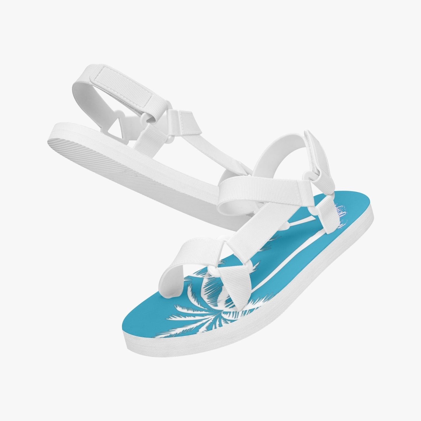 Teal and White Palm Trees Graphic Casual Strappy Sandals