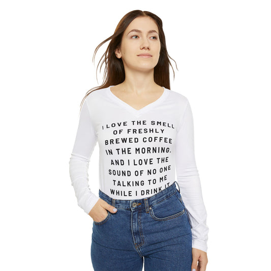 Women's I Love The Smell of Coffee Typography Long Sleeve V-neck Shirt