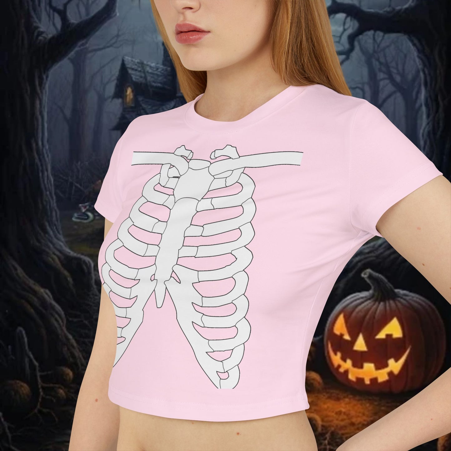 Women's Skeleton Ribs Graphic Baby Tee