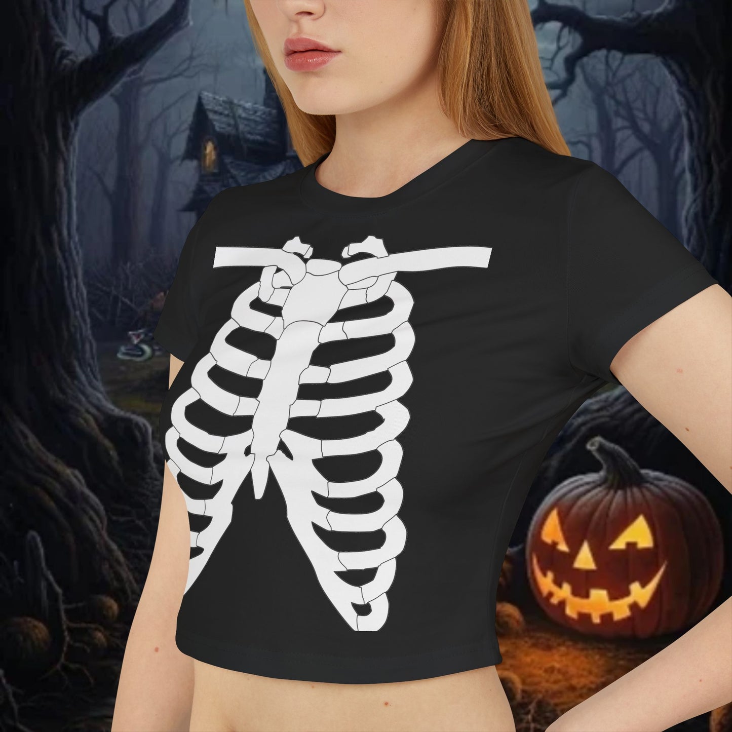 Women's Skeleton Ribs Graphic Baby Tee