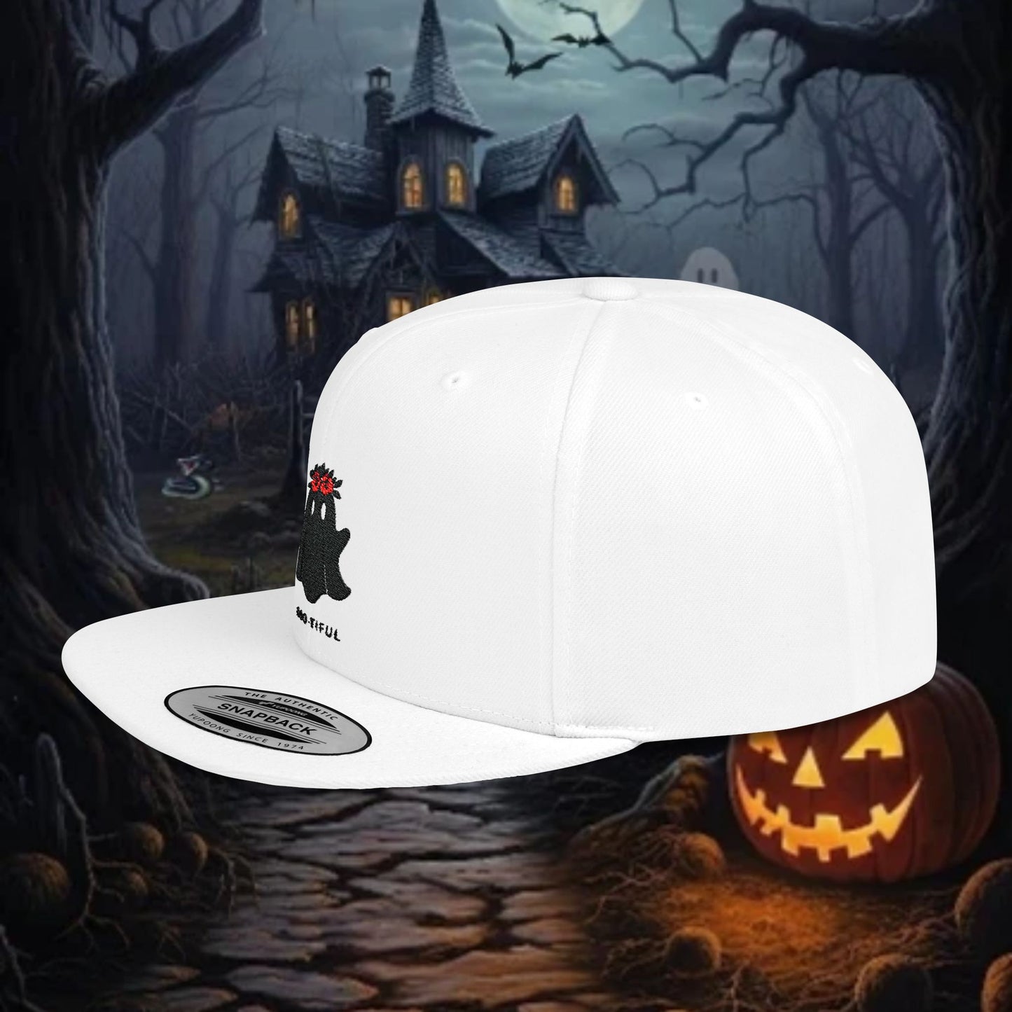 Bootiful Ghost Embroidered Flat Bill Snapback