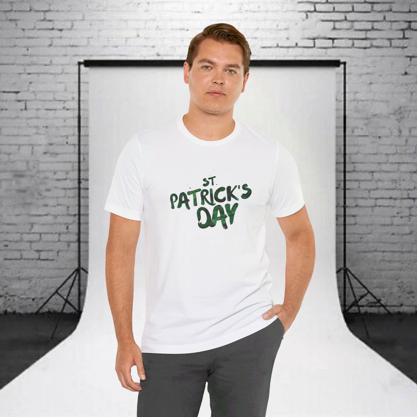 St Patrick's Day Shamrocks Typography Graphic Design Jersey Short Sleeve Tee