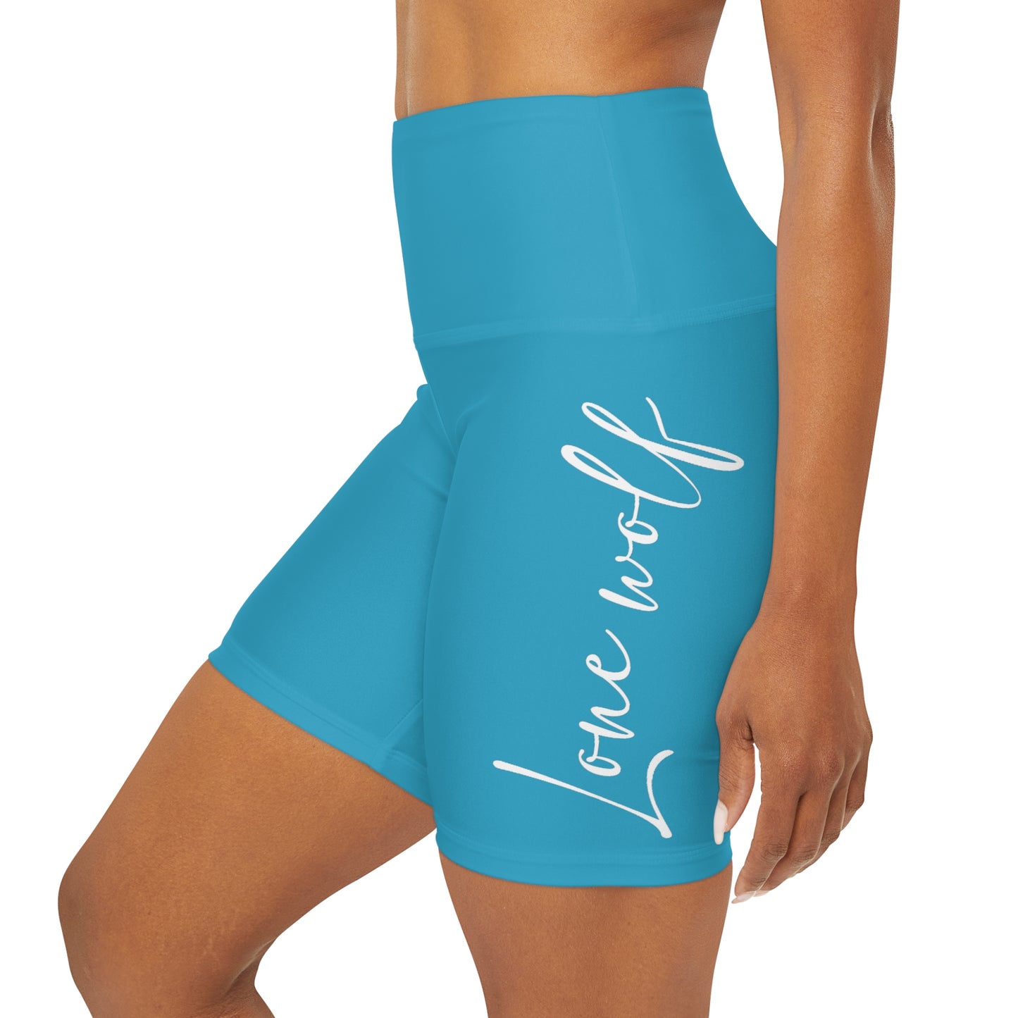 Tahitian Blue Lone Wolf Graphic High Waisted Yoga Shorts