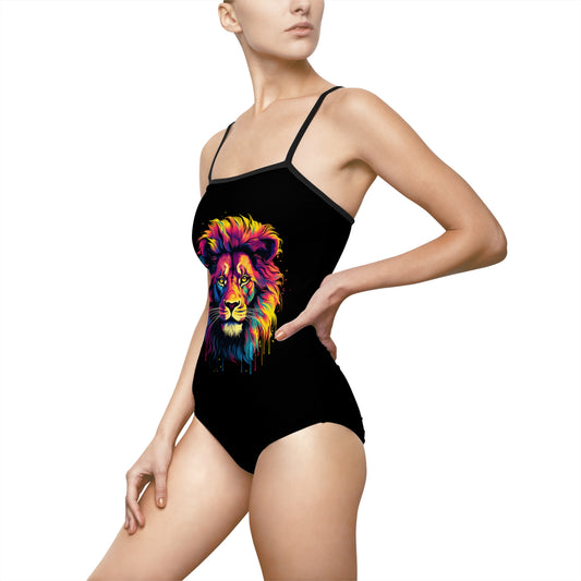 Women's Multicolored Lion Graphic Art One-piece Swimsuit - NocturnalExpressions