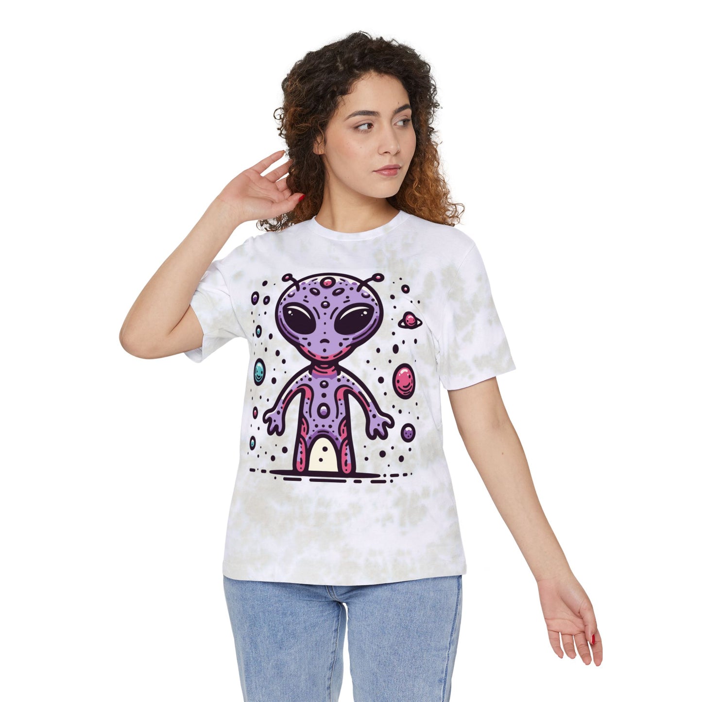 Alien Typographical Art Fashion Tie-Dyed T-Shirt