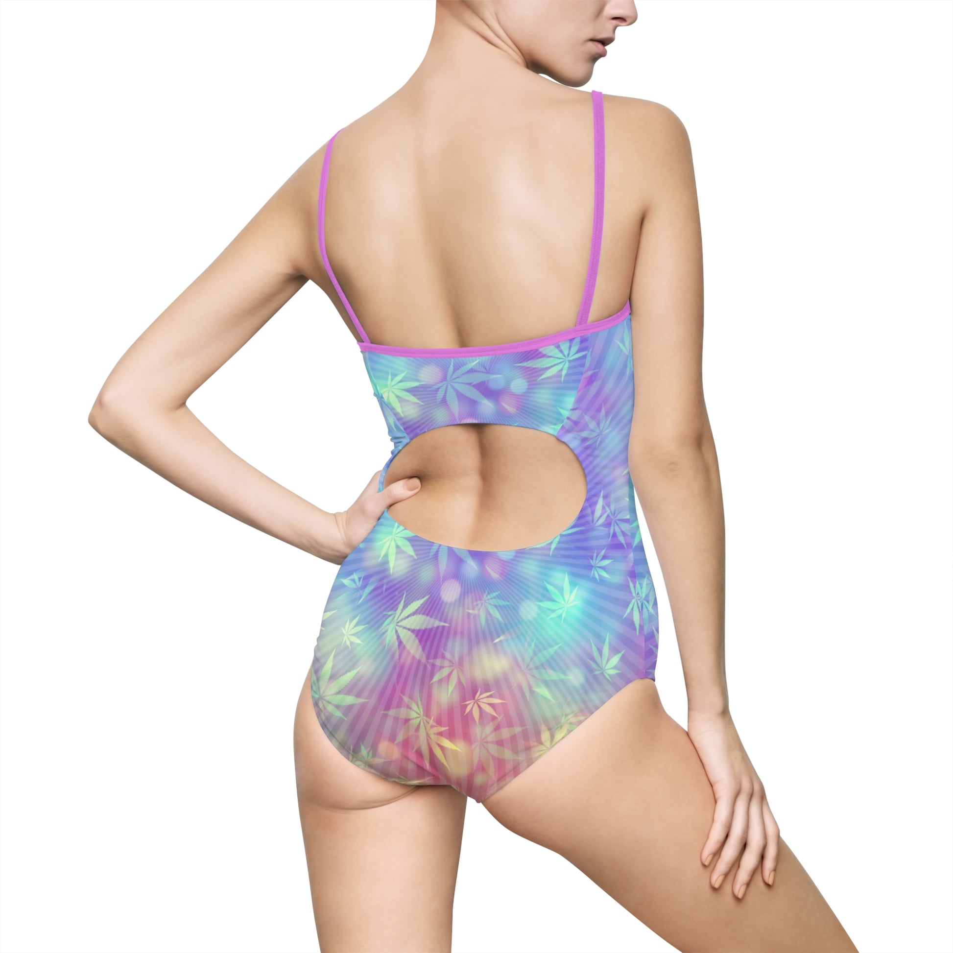 Women's Multicolored Starburst Potleaf Graphic Design One-piece Swimsuit - NocturnalExpressions