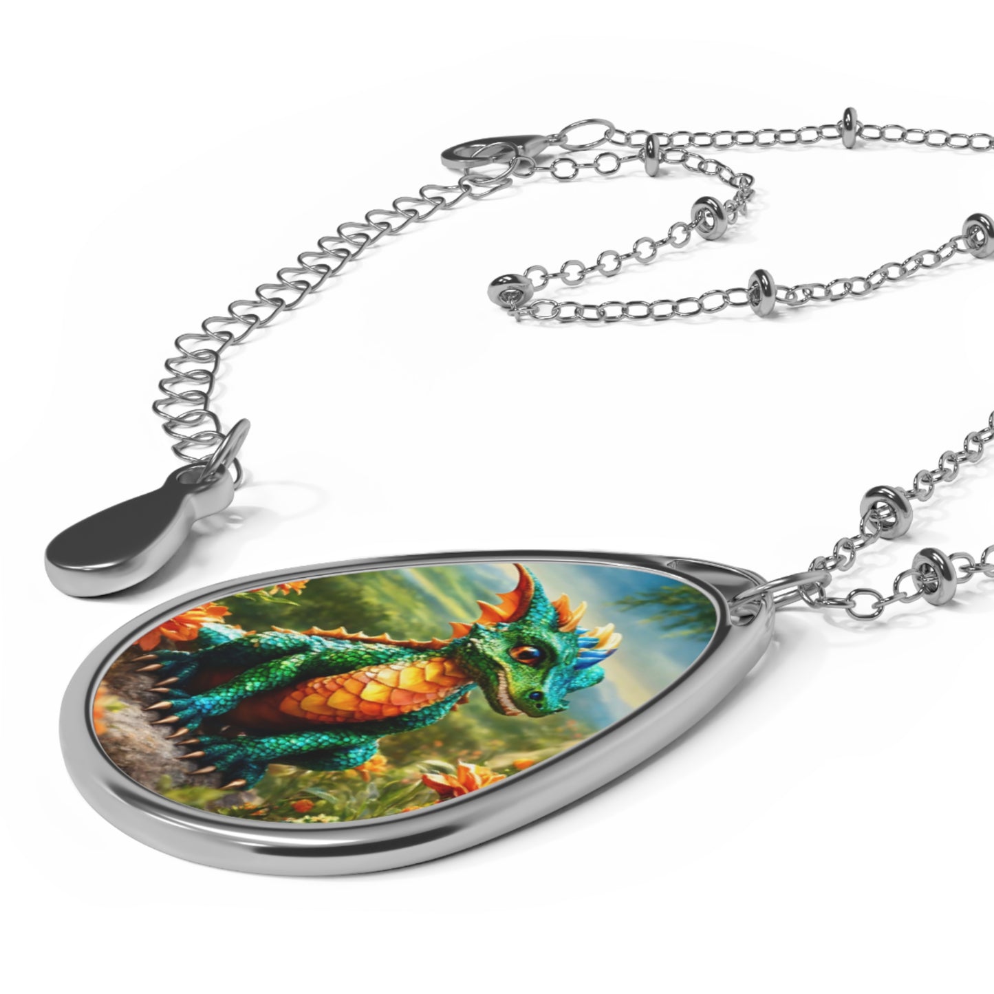 Baby Dragon Graphic Elipse Necklace - NocturnalExpressions