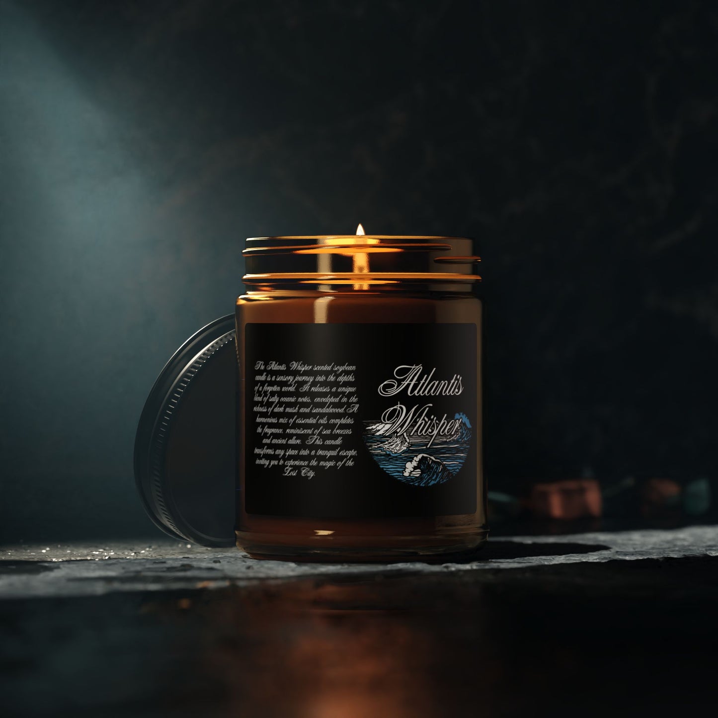 Atlantis Whisper Scented Soy Candle (Multi-Size:4 & 9oz, Amber Jar)