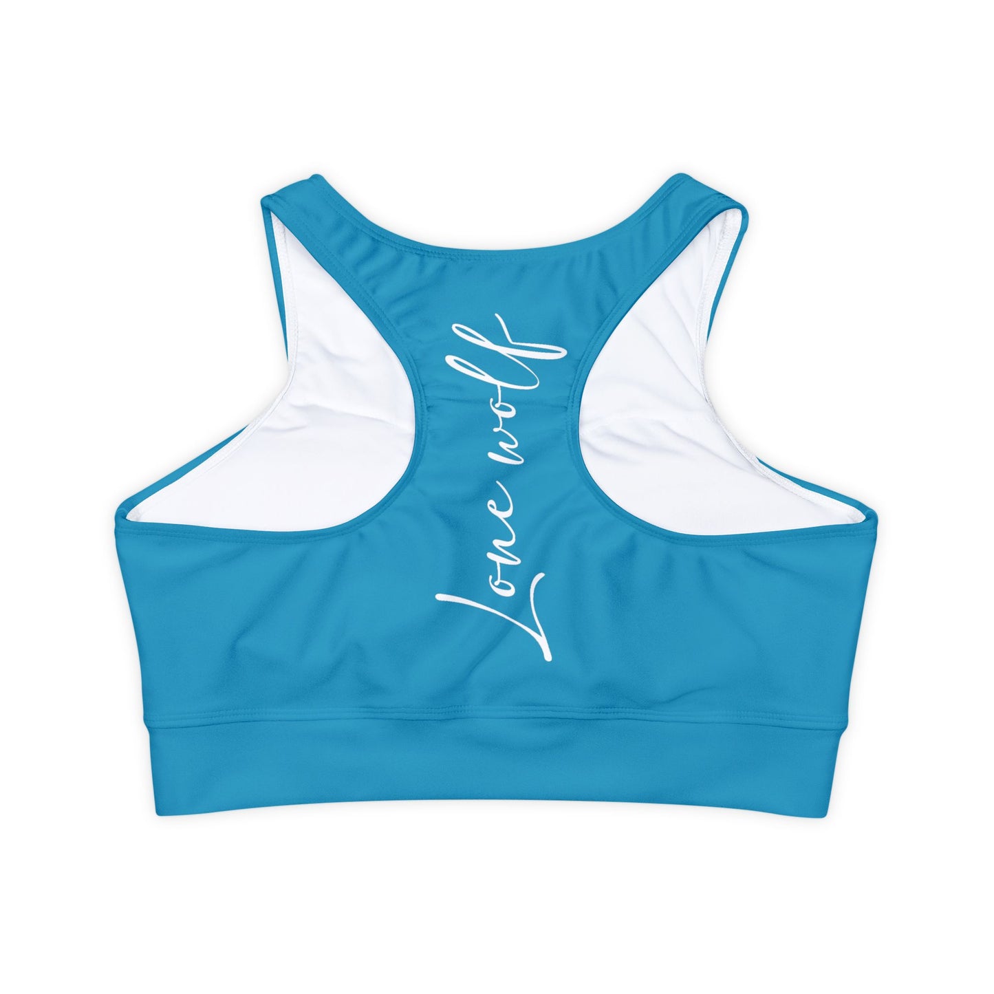 Tahitian Blue Lone Wolf Graphic Fully Lined, Padded Sports Bra