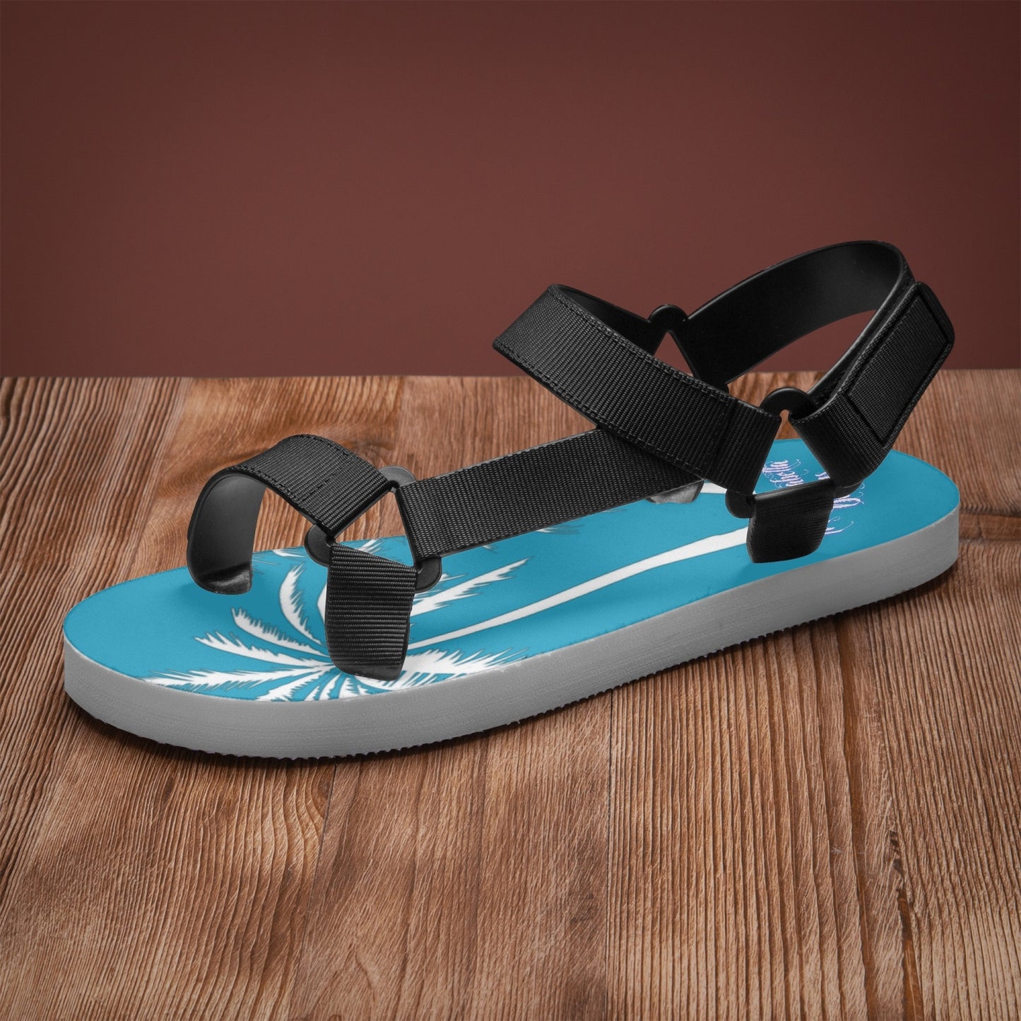 Teal and White Palm Trees Graphic Casual Strappy Sandals