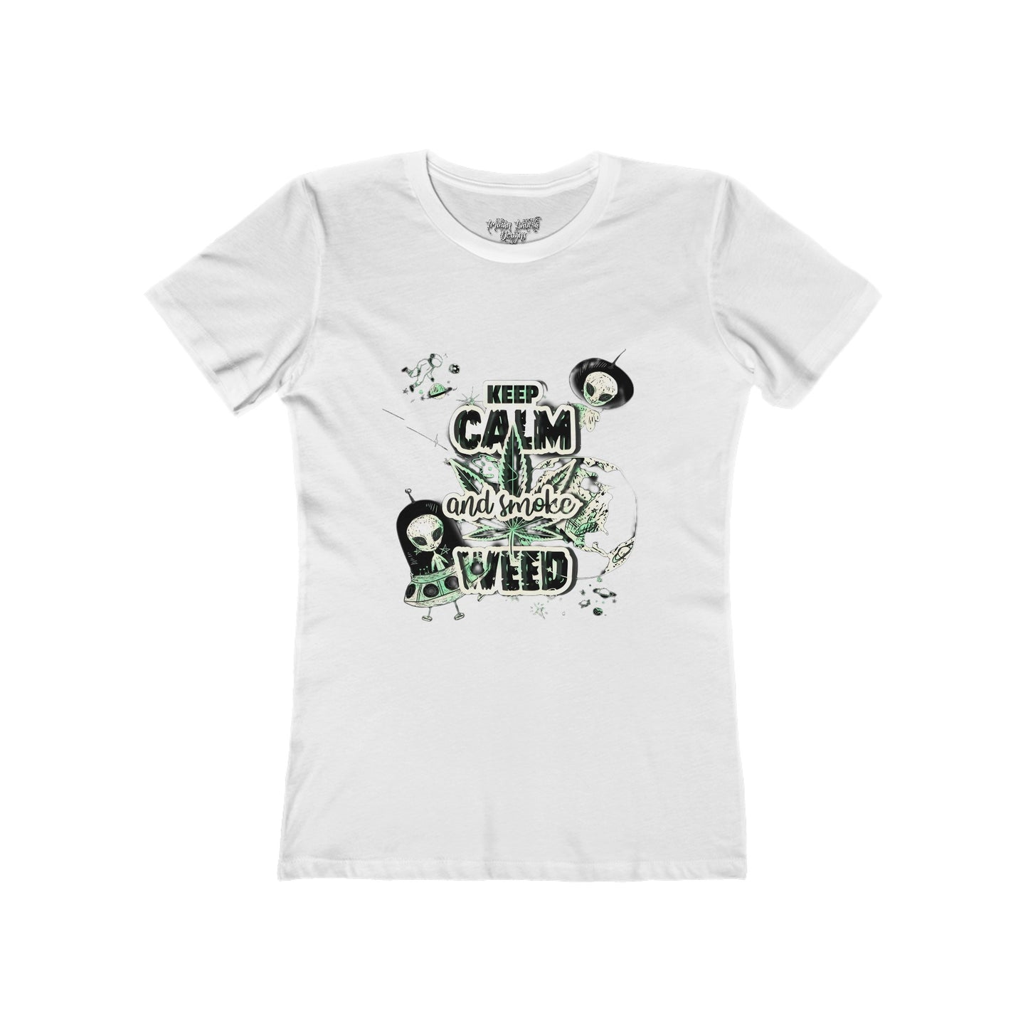 Women's Keep Calm & Smoke Weed Typographical Art Boyfriend Tee - NocturnalExpressions