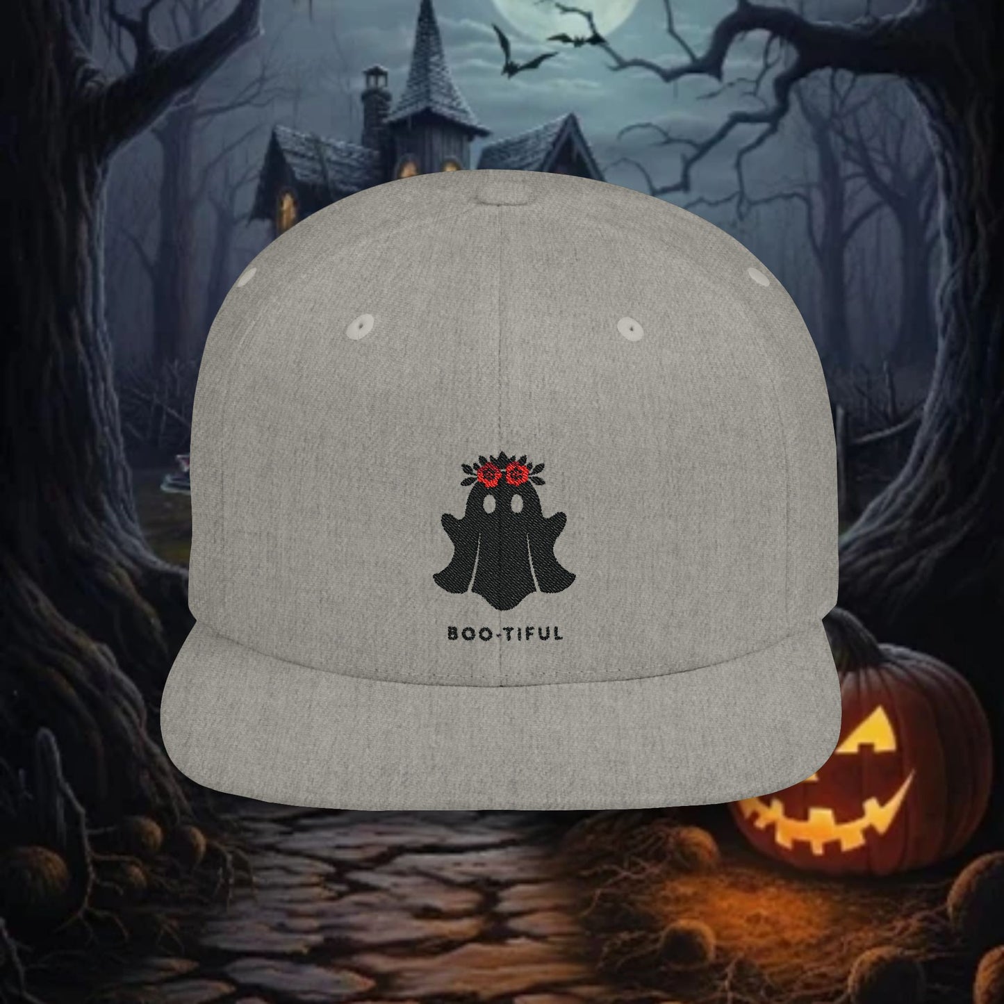 Bootiful Ghost Embroidered Flat Bill Snapback