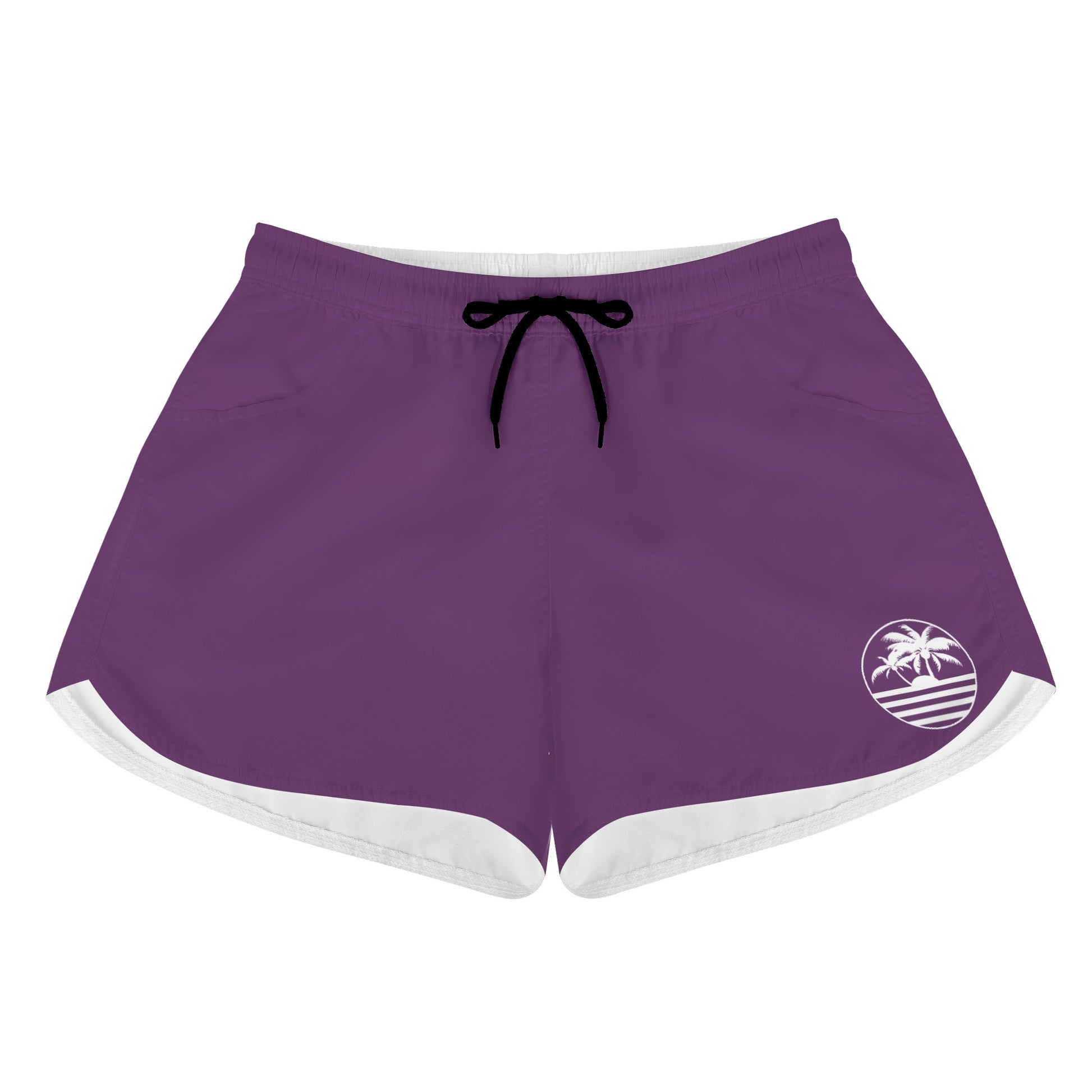 Women's Purple & White Palm Trees Graphic Design Casual Beach Shorts - NocturnalExpressions