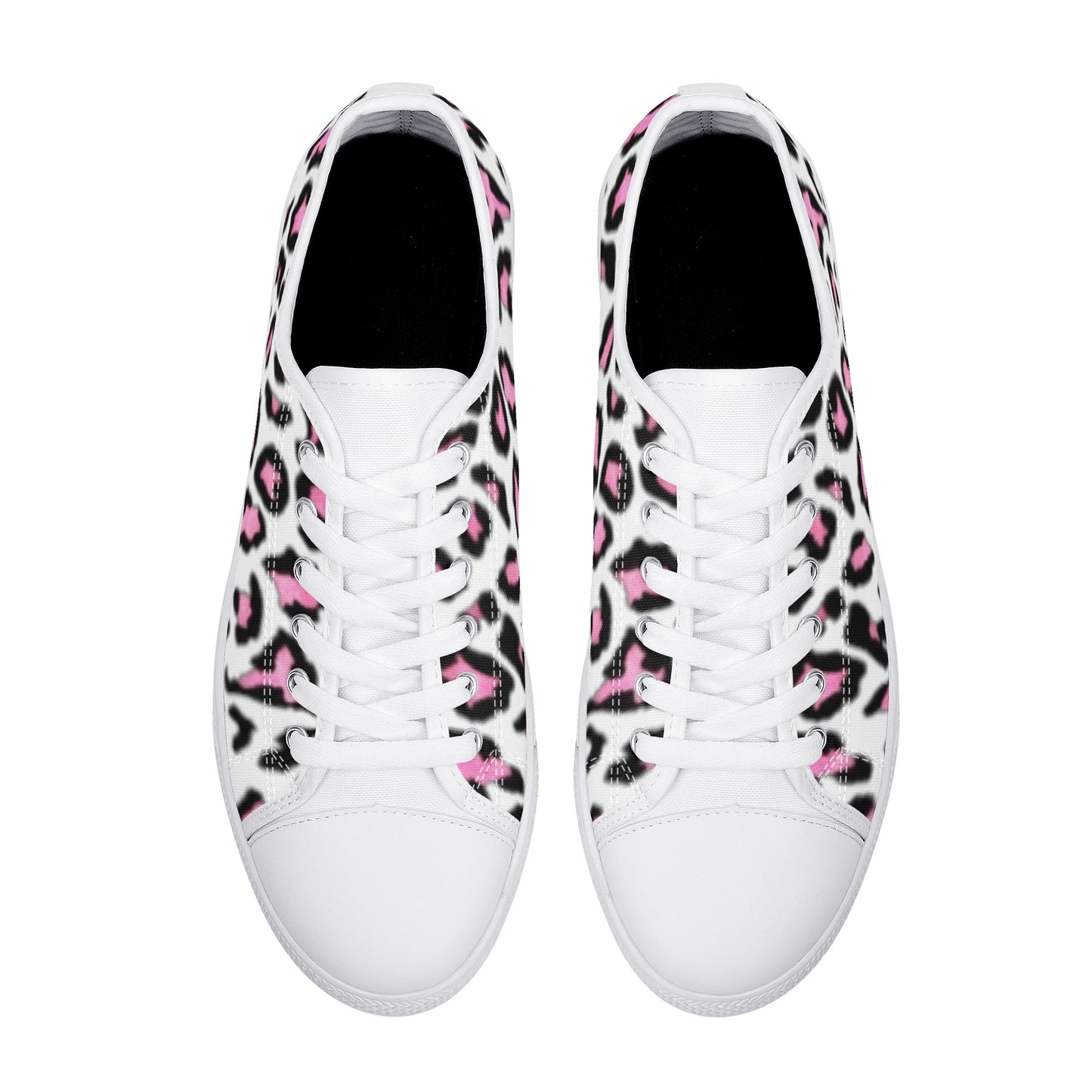 Women's White & Pink/Black Leopard Print Low Top Canvas Shoes - NocturnalExpressions