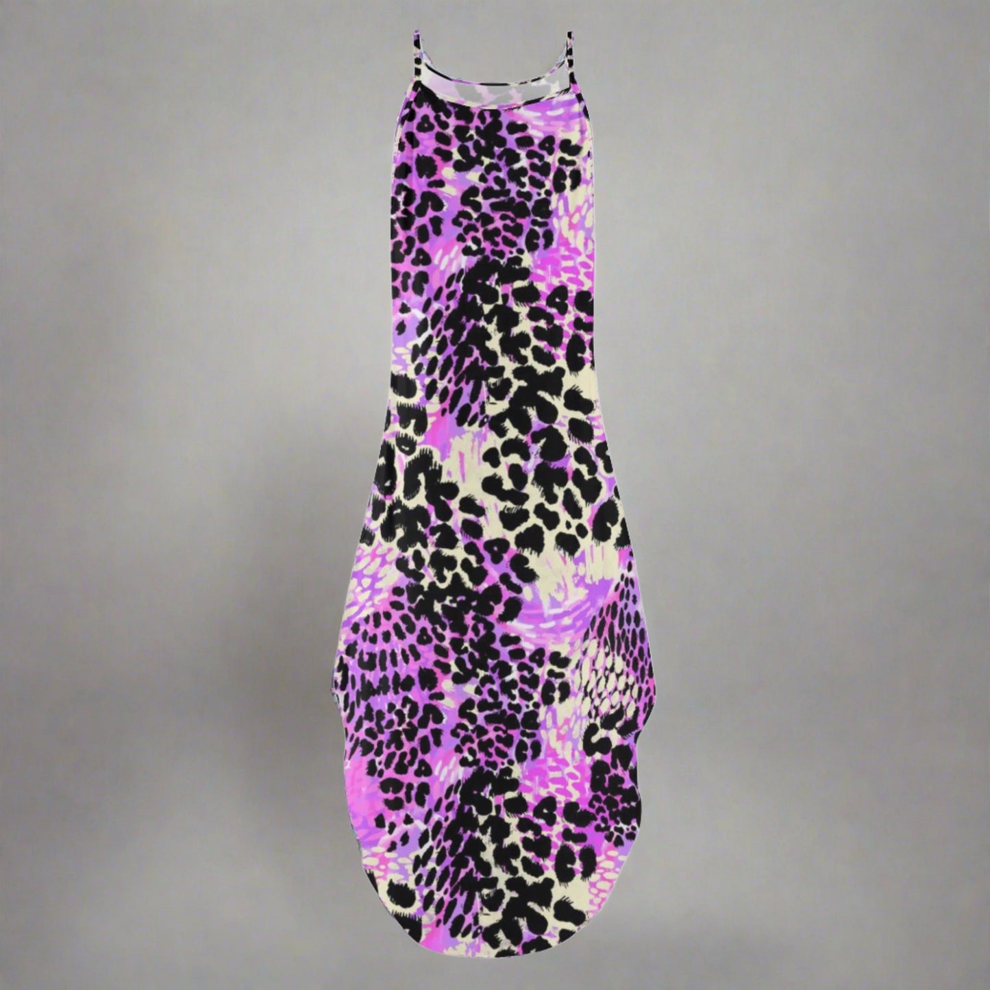 Women's Purple & Leopard Print Color Block Pattern Elegant Sleeveless Sundress - NocturnalExpressions