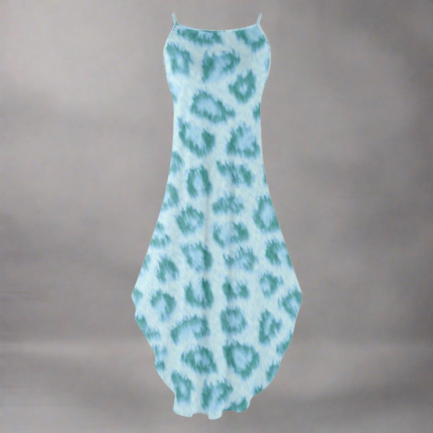 Women's Teal Leopard Print Pattern Elegant Sleeveless Sundress - NocturnalExpressions