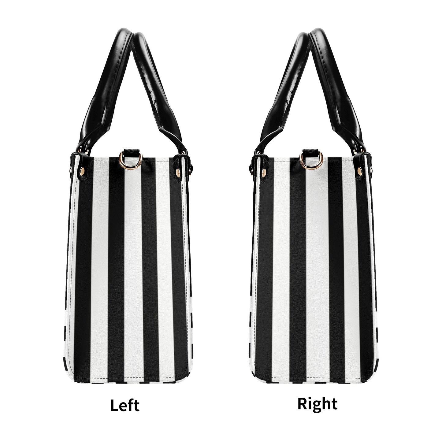 Black & White Vertically Striped Floral Graphic Luxury Women PU Leather Handbag - NocturnalExpressions