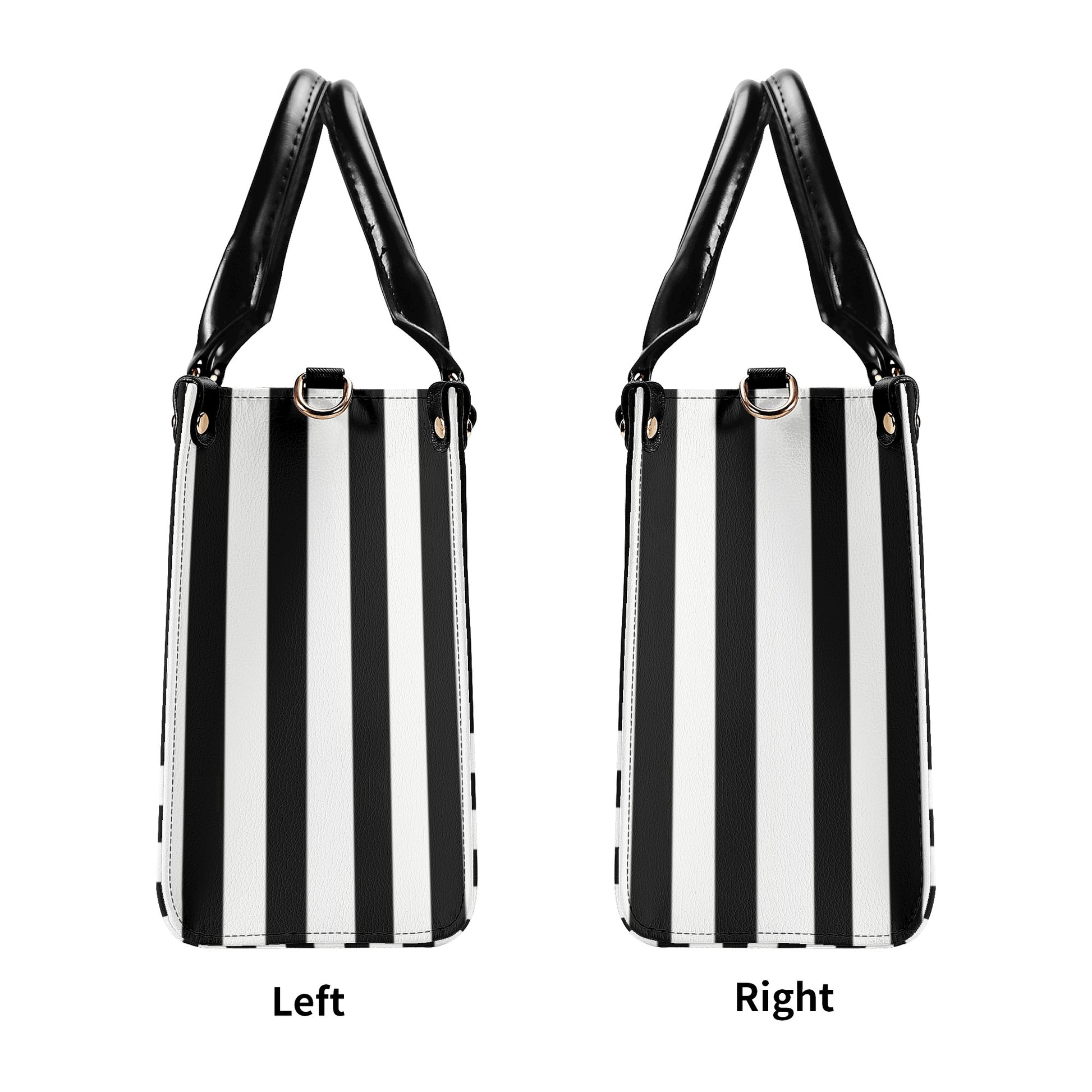 Black & White Vertically Striped Floral Graphic Luxury Women PU Leather Handbag - NocturnalExpressions