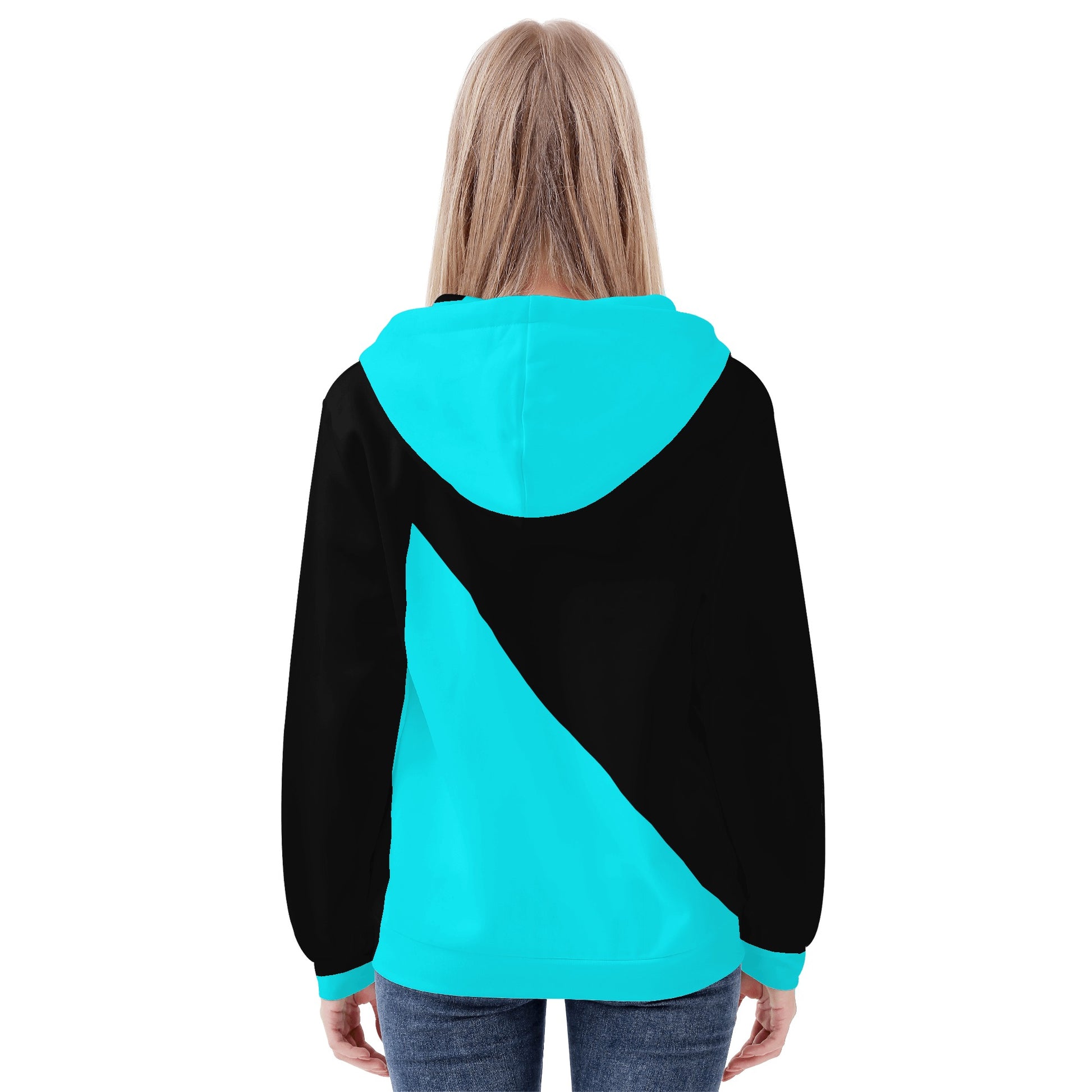 Womens Teal & Black Asymmetrical Zip Up Hoodie - NocturnalExpressions