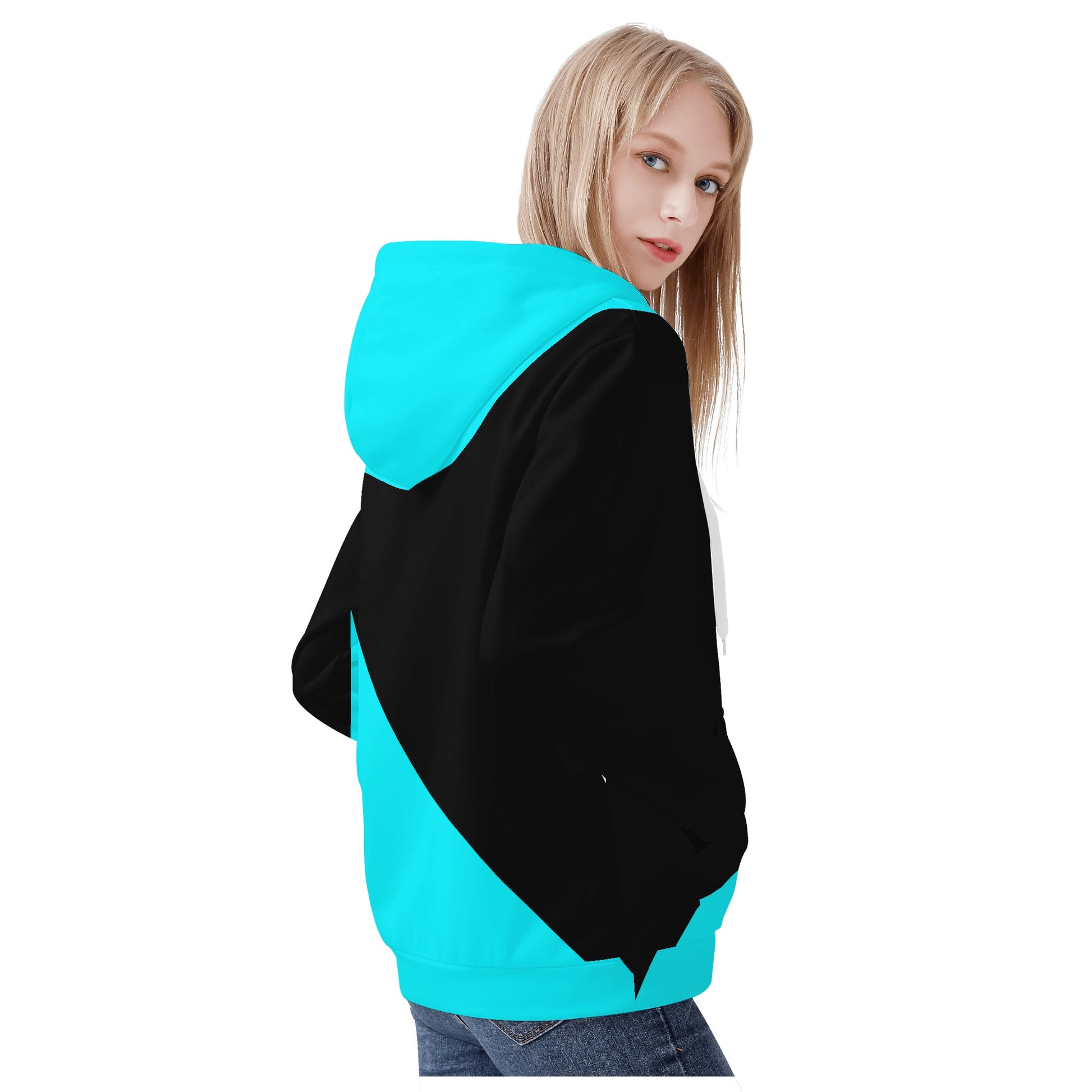 Womens Teal & Black Asymmetrical Zip Up Hoodie - NocturnalExpressions