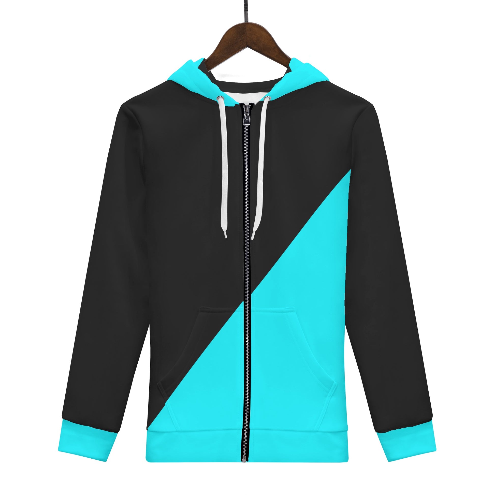 Womens Teal & Black Asymmetrical Zip Up Hoodie - NocturnalExpressions