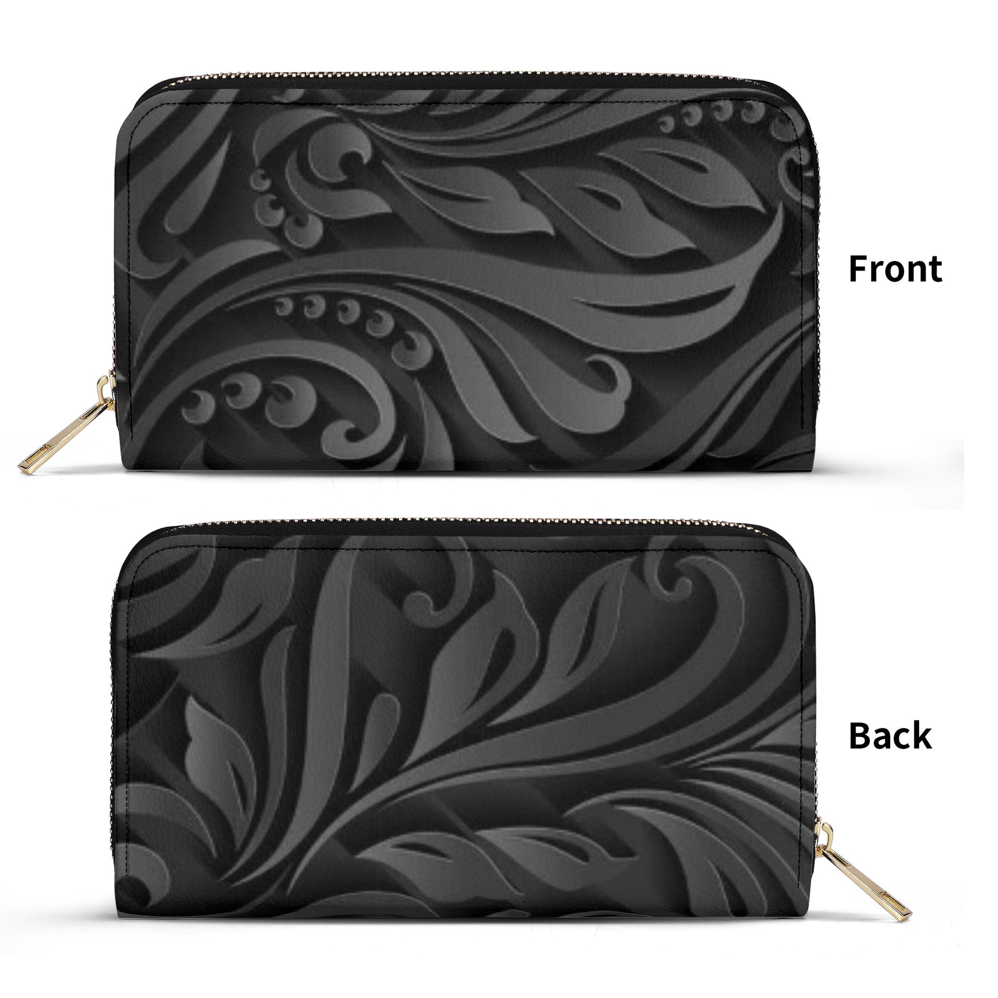 Black Filigree Design Graphic Design PU Leather Wallet - NocturnalExpressions