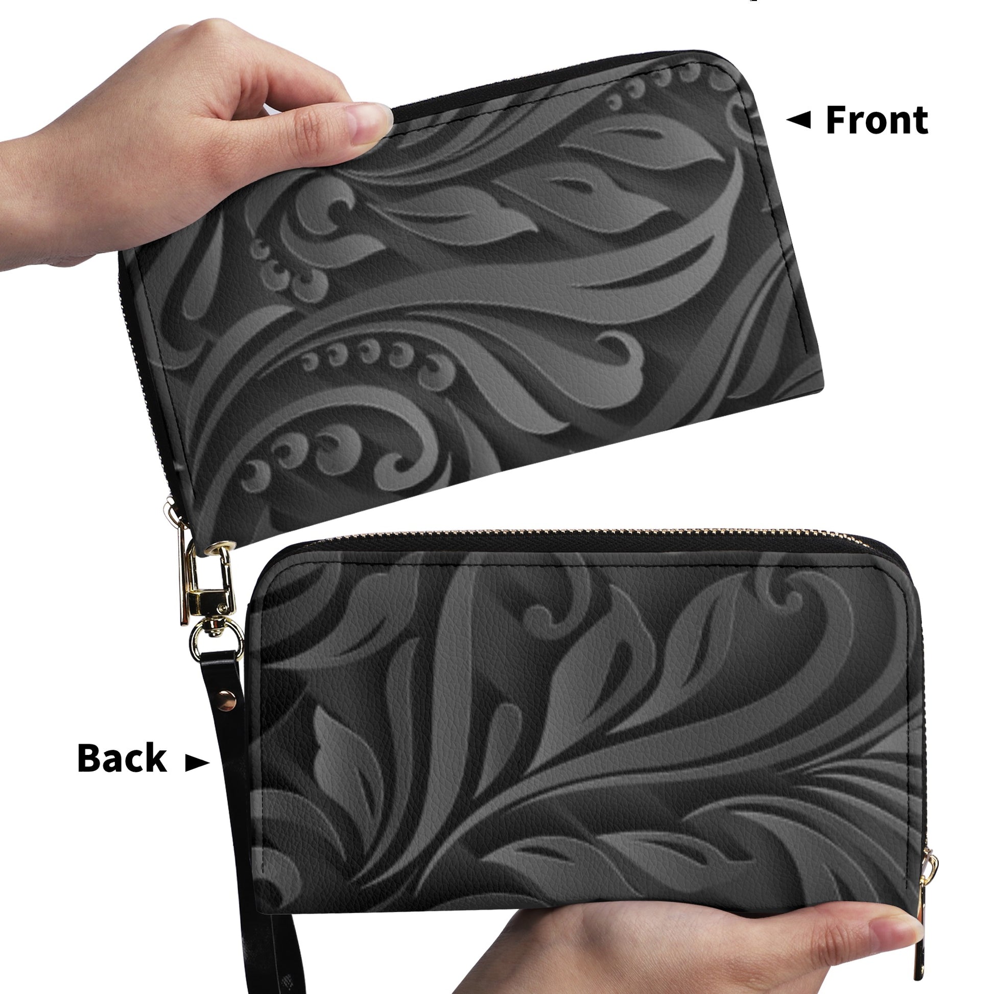 Black Filigree Design Graphic Design PU Leather Wallet - NocturnalExpressions