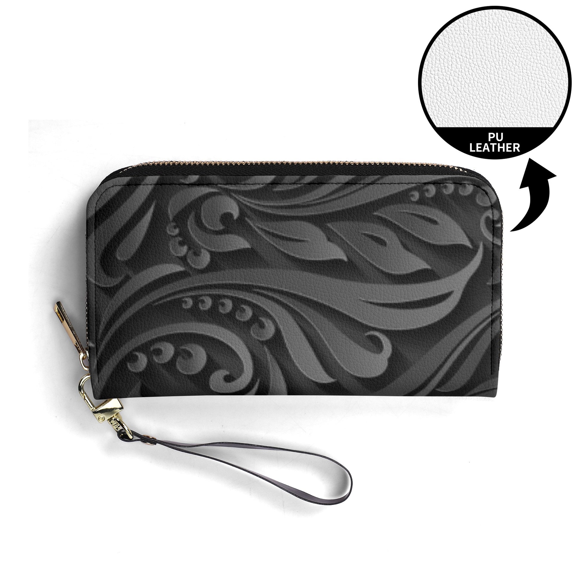 Black Filigree Design Graphic Design PU Leather Wallet - NocturnalExpressions