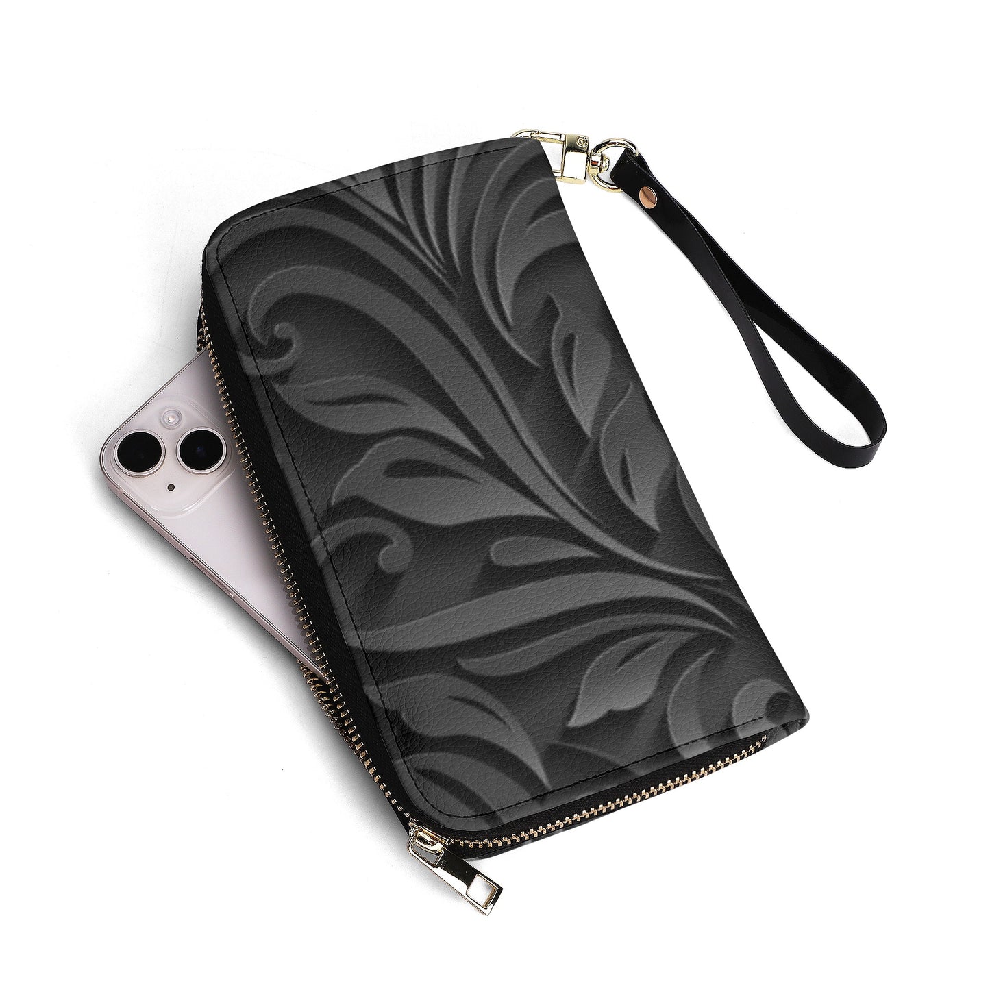 Black Filigree Design Graphic Design PU Leather Wallet - NocturnalExpressions