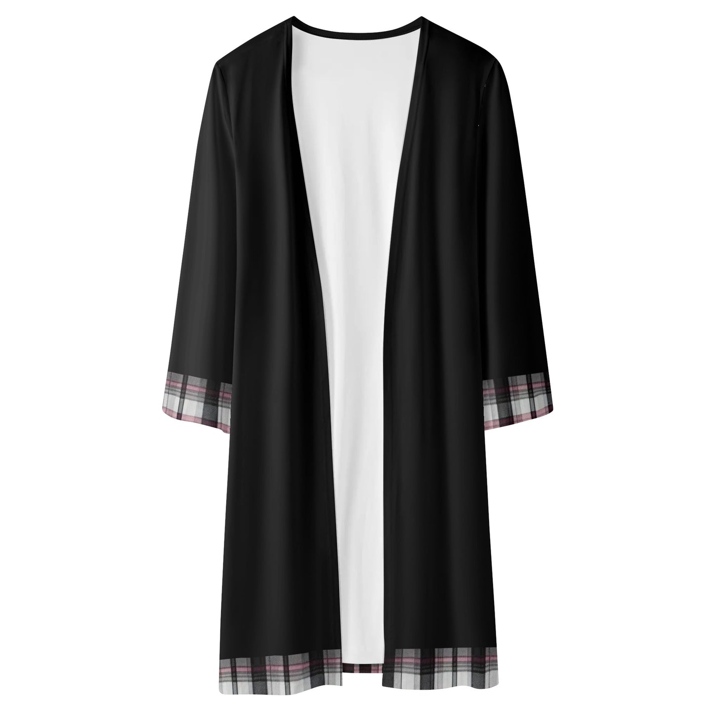 Womens Melisa Design Pink, White, & Black Plaid Color Block Lightweight Long Cardigan - NocturnalExpressions