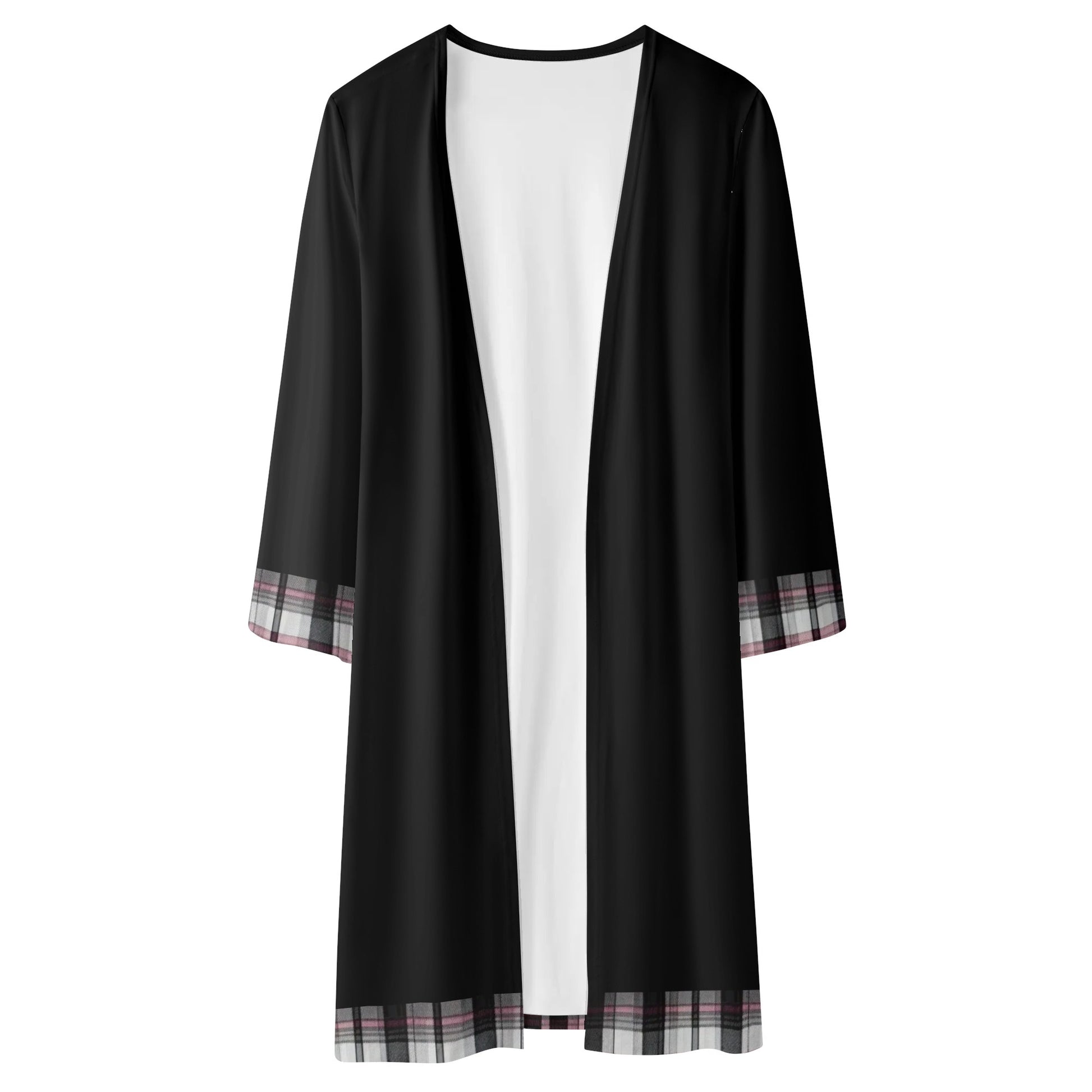 Womens Melisa Design Pink, White, & Black Plaid Color Block Lightweight Long Cardigan - NocturnalExpressions