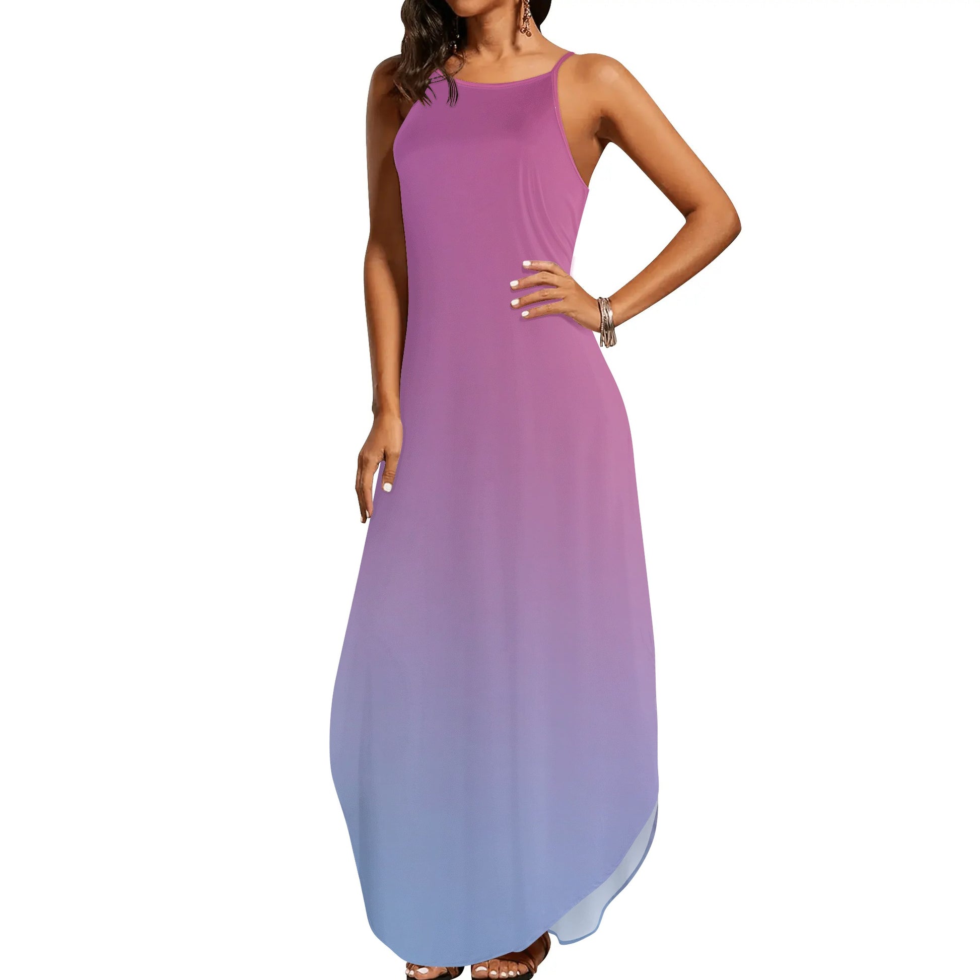 Womens Pink & Purple Color Gradient Elegant Sleeveless Sundress - NocturnalExpressions