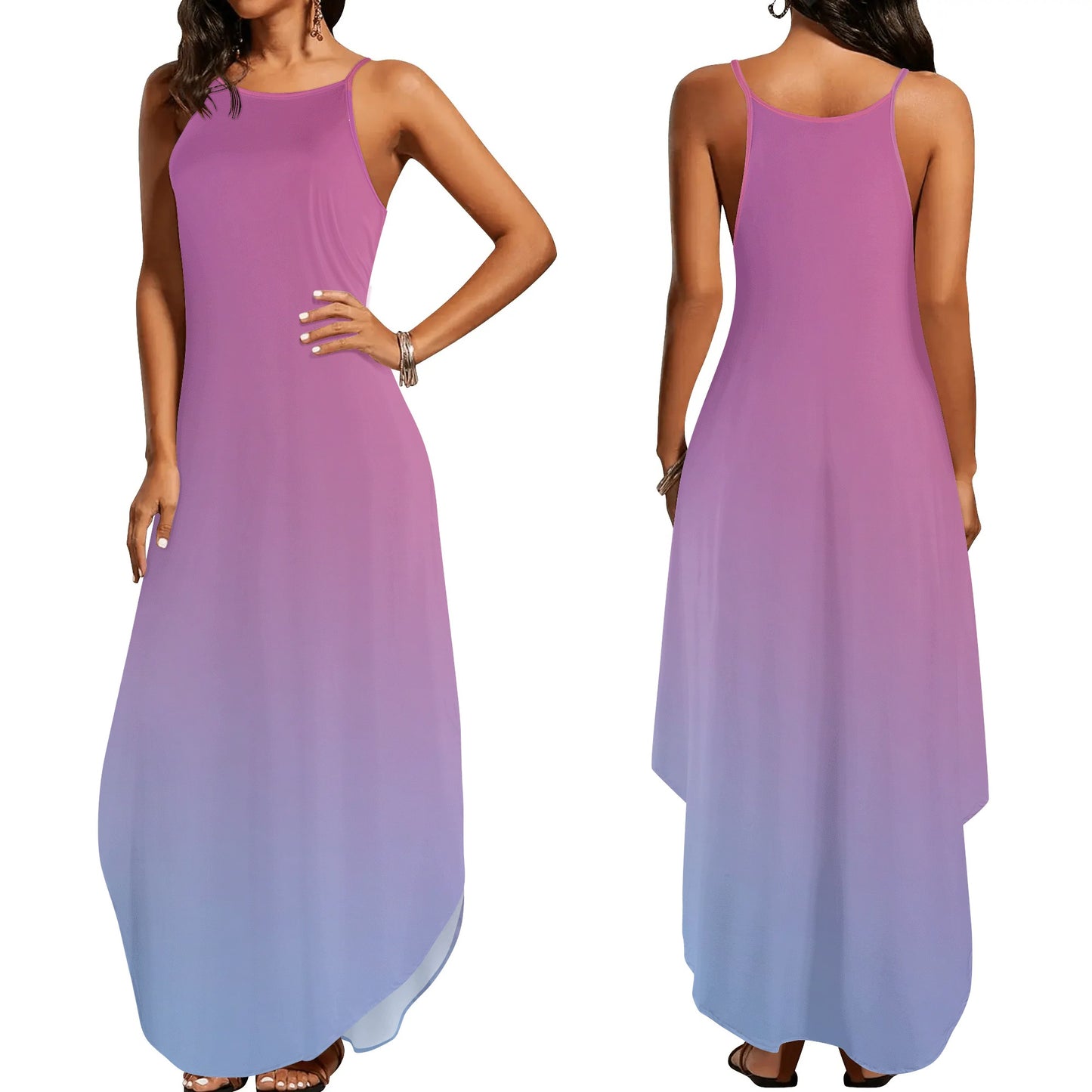 Womens Pink & Purple Color Gradient Elegant Sleeveless Sundress - NocturnalExpressions