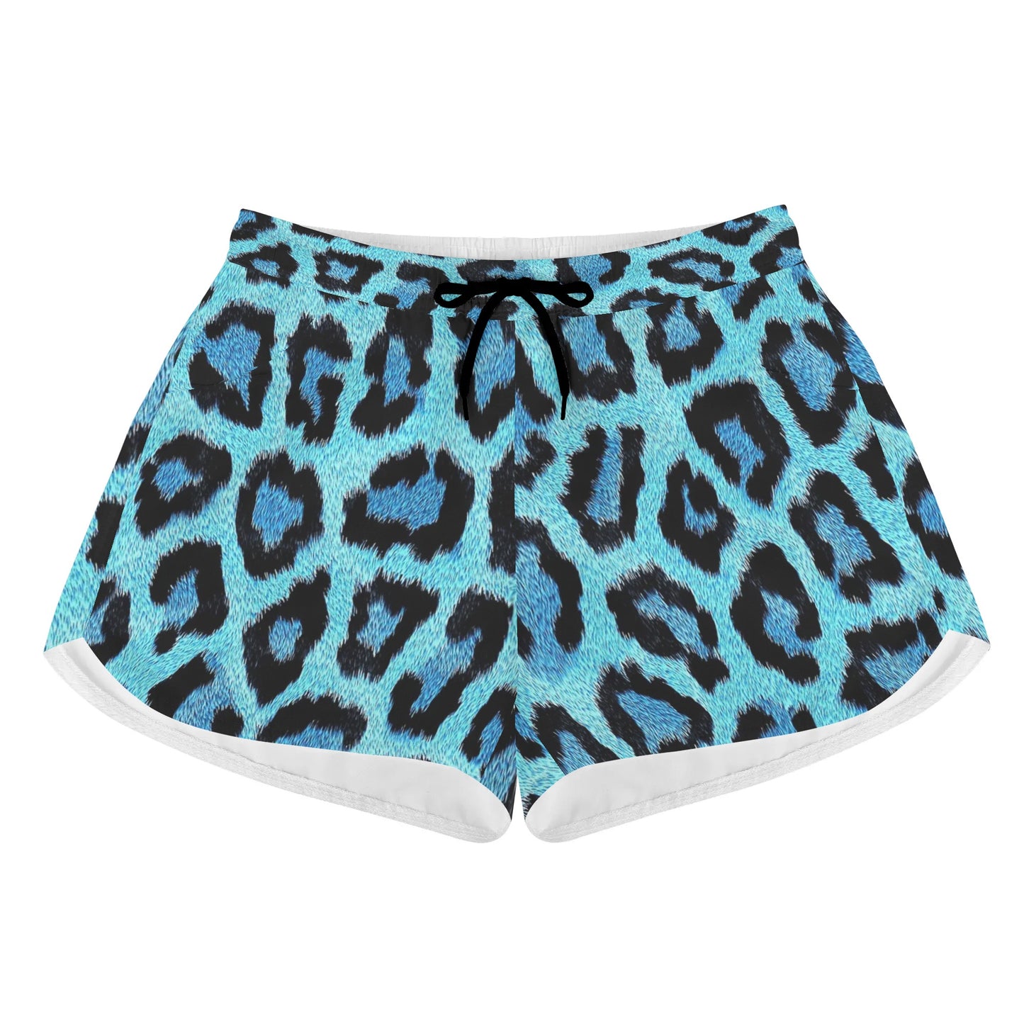 Womens Teal Leopard Print Drawstring Swim Shorts - NocturnalExpressions