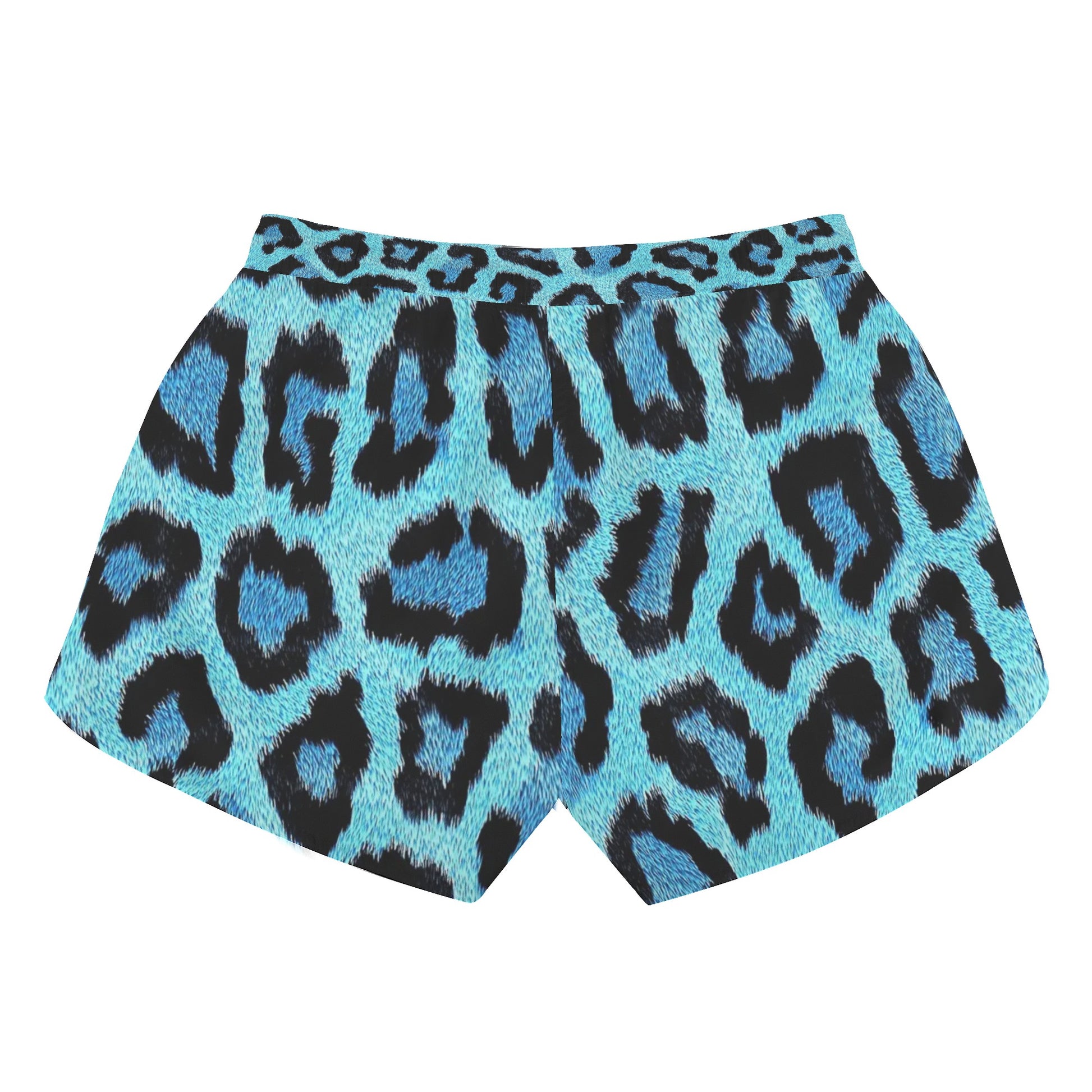 Womens Teal Leopard Print Drawstring Swim Shorts - NocturnalExpressions