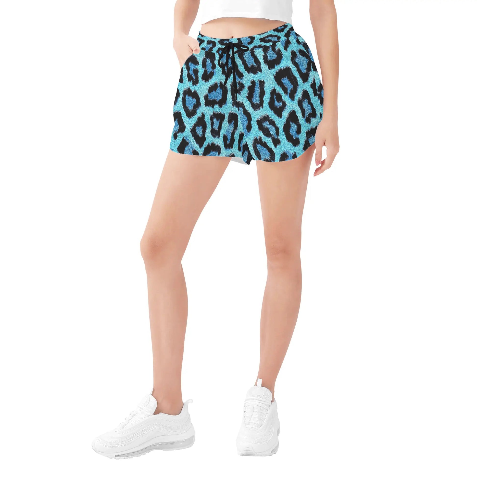 Womens Teal Leopard Print Drawstring Swim Shorts - NocturnalExpressions