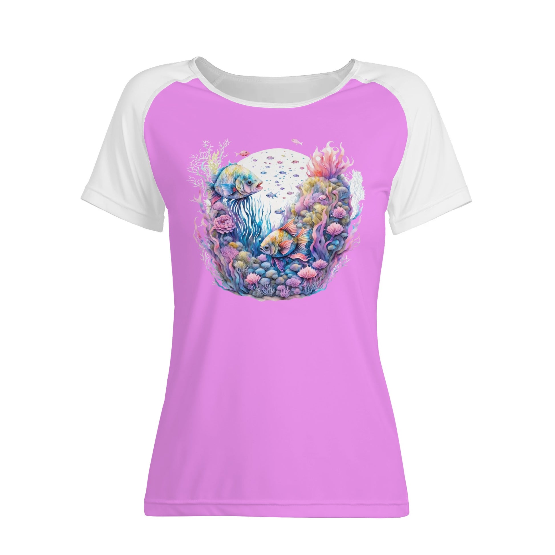 Womens Pink & White Ocean Scene Graphic T-shirt - NocturnalExpressions