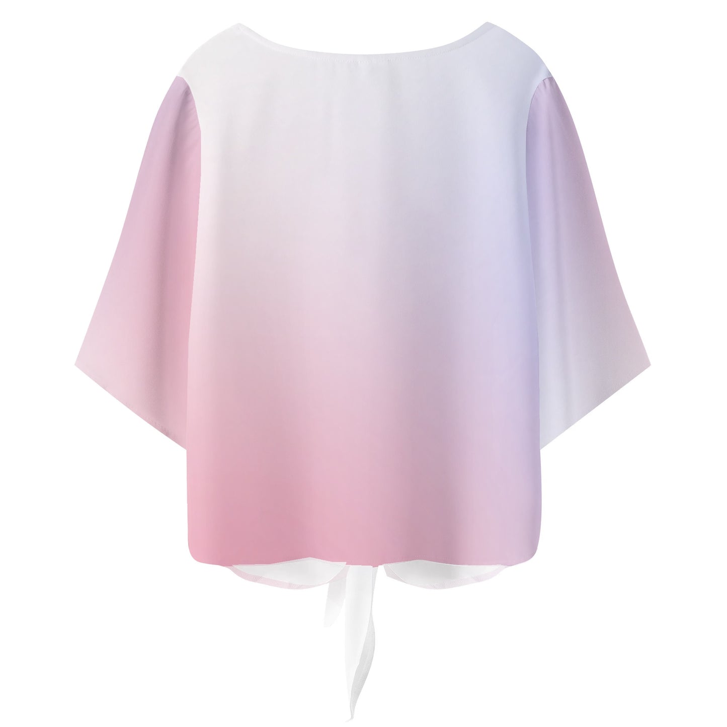 Women‘s Red, White, & Blue Color Gradient V-neck Tie Front Knot Chiffon Blouse - NocturnalExpressions