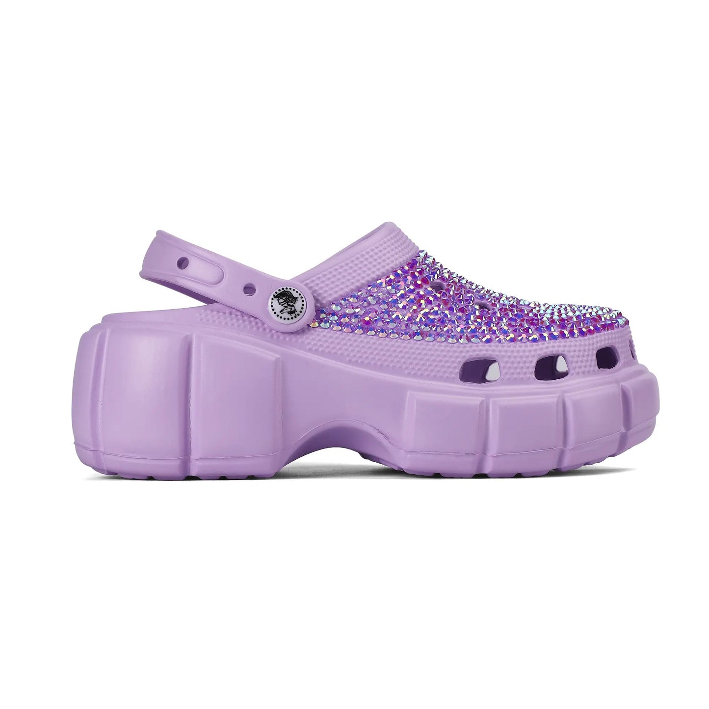 Womens Purple EVA Sole Rhinestone Bling Clogs with Logo - NocturnalExpressions