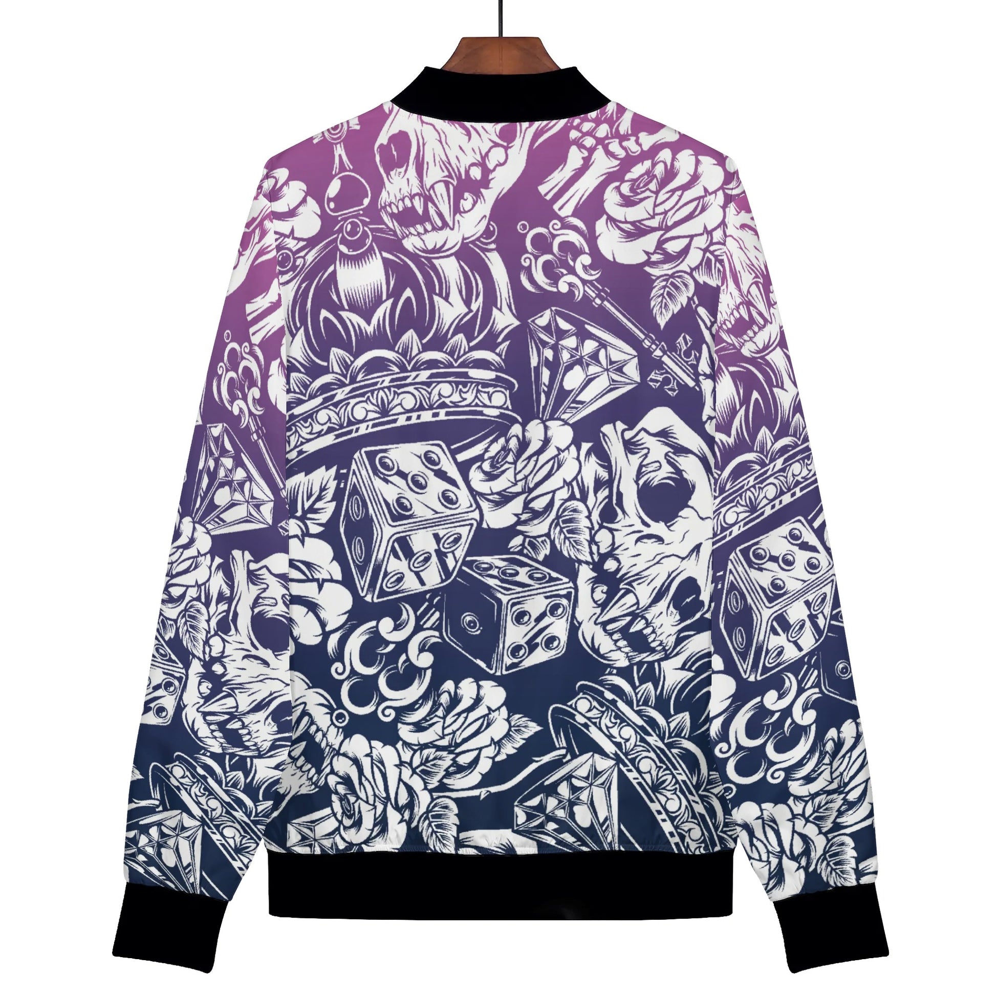 Womens Zip Up Gothic Skull Pattern Printed Bomber Jacket - NocturnalExpressions