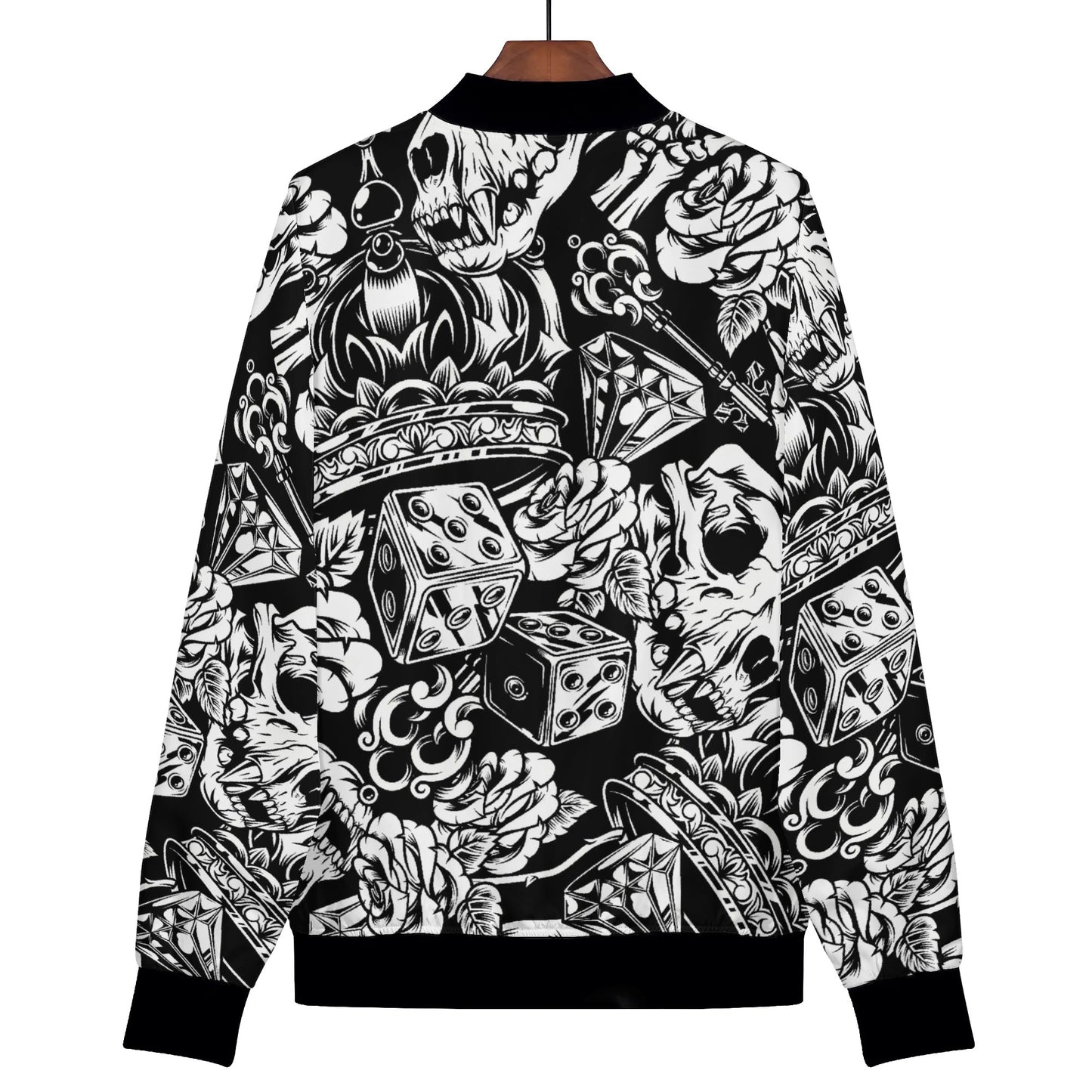 Womens Zip Up Gothic Skull Pattern Printed Bomber Jacket - NocturnalExpressions