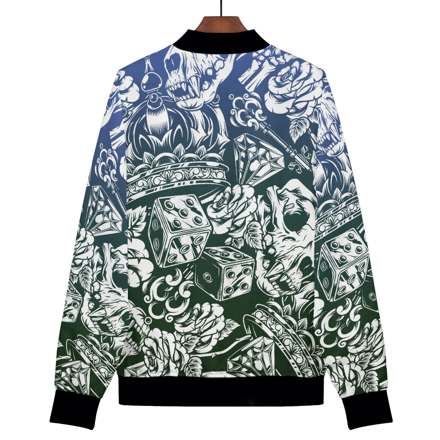 Womens Zip Up Gothic Skull Pattern Printed Bomber Jacket - NocturnalExpressions