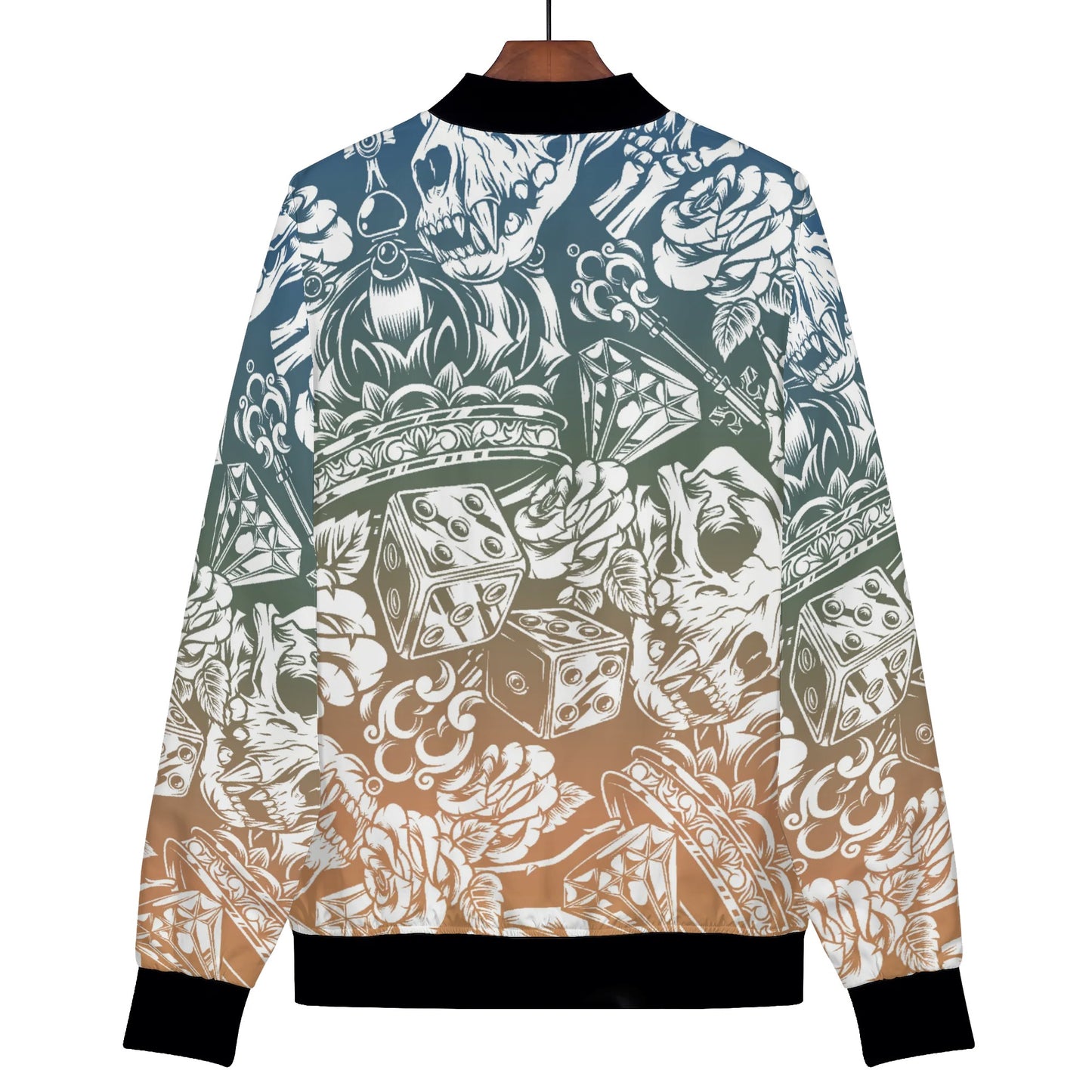 Womens Zip Up Gothic Skull Pattern Printed Bomber Jacket - NocturnalExpressions