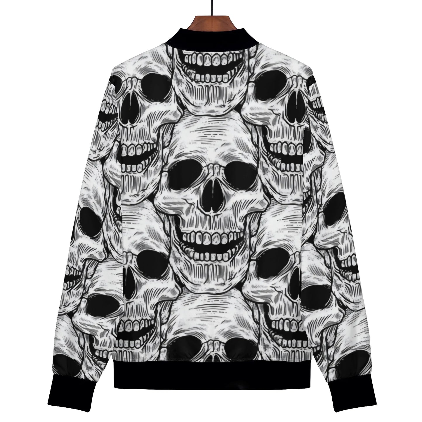 Womens Zip Up Gothic Skull Pattern Printed Bomber Jacket - NocturnalExpressions