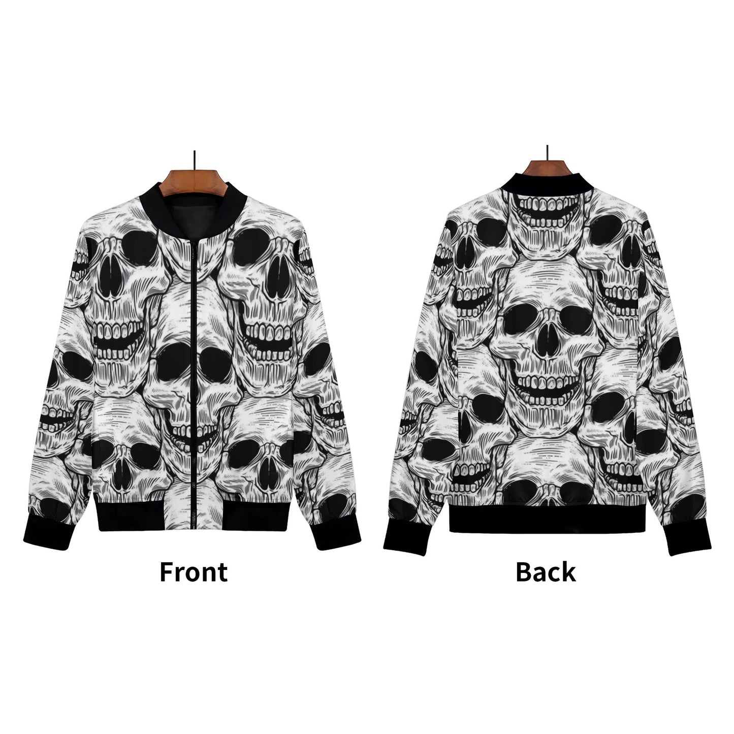 Womens Zip Up Gothic Skull Pattern Printed Bomber Jacket - NocturnalExpressions