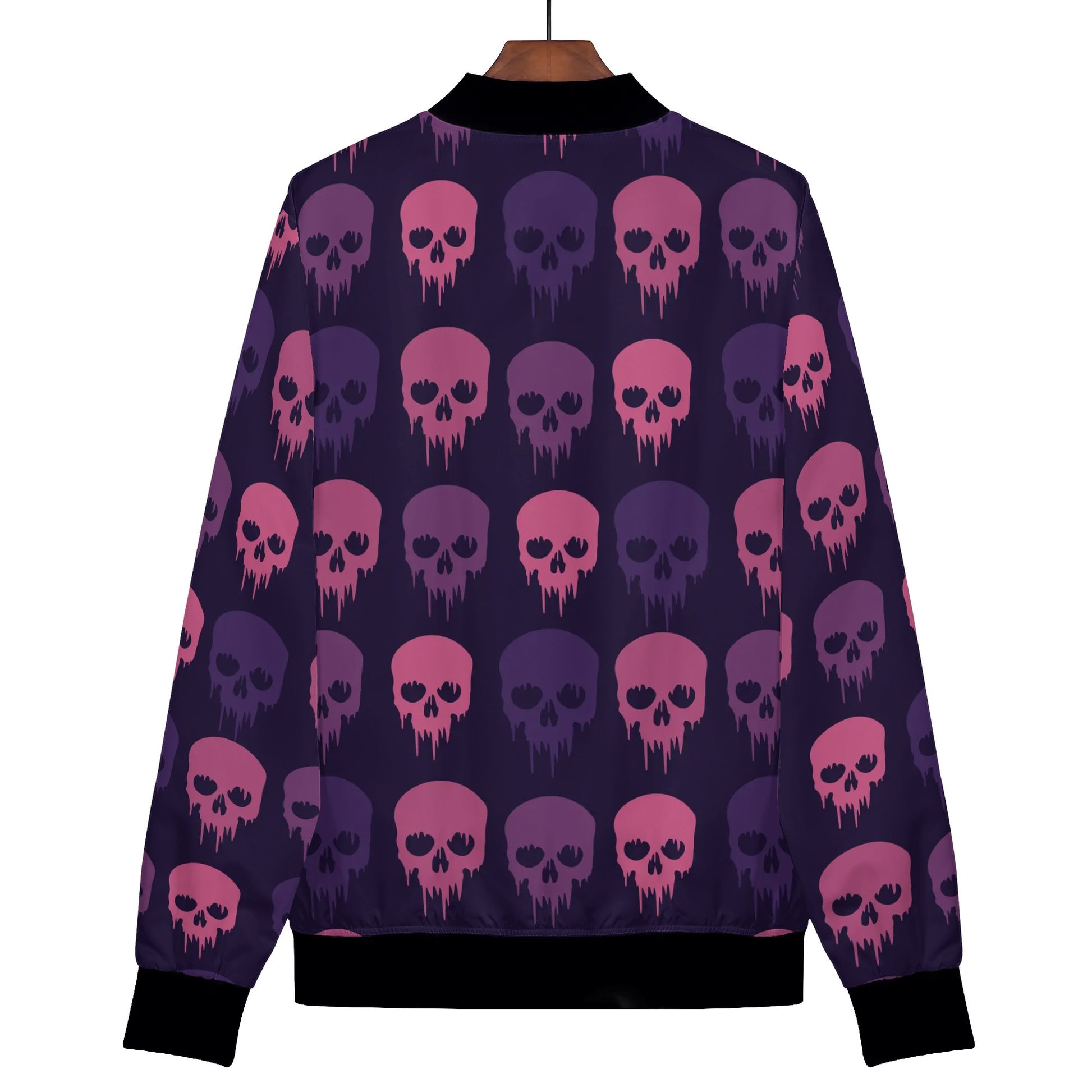 Womens Zip Up Gothic Skull Pattern Printed Bomber Jacket - NocturnalExpressions