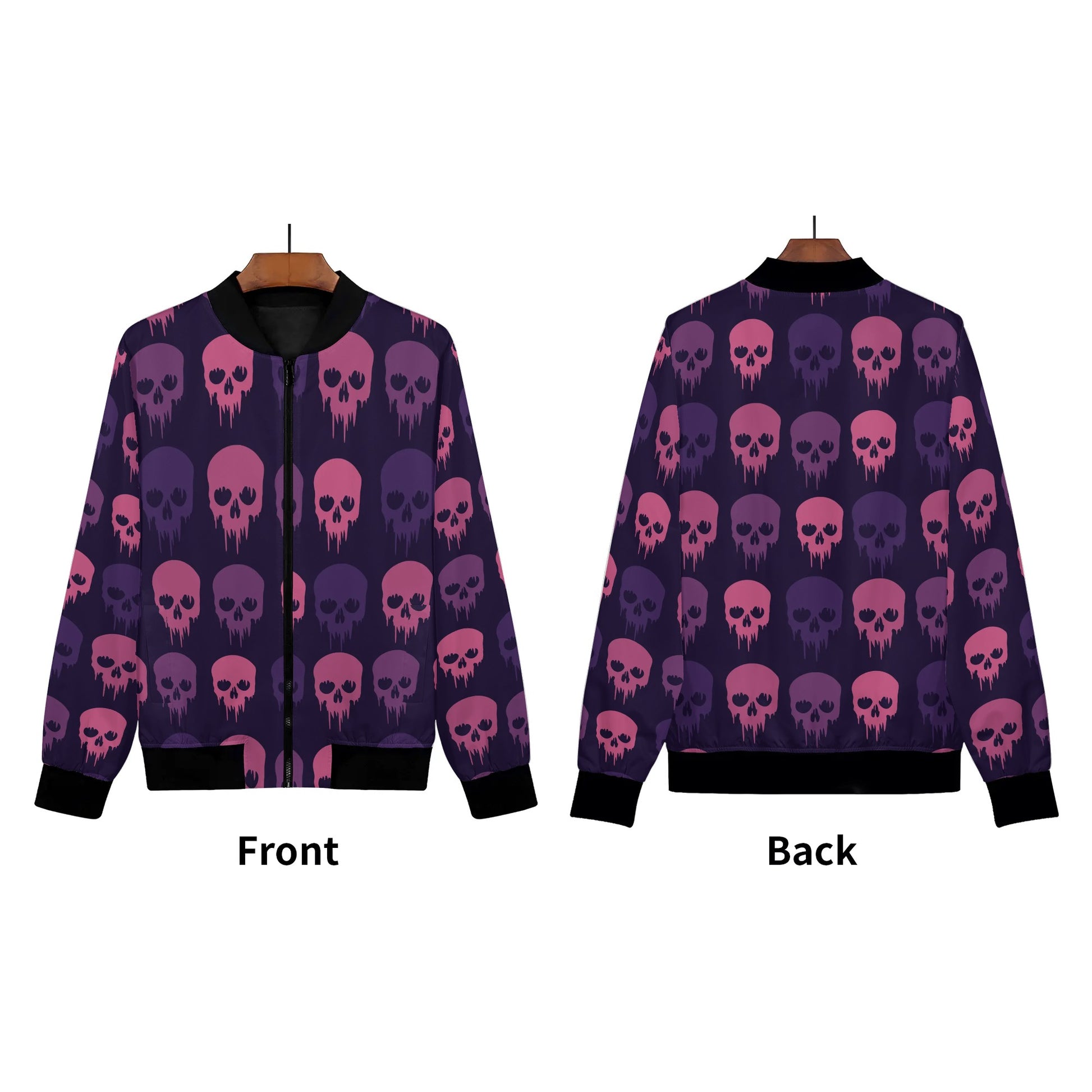 Womens Zip Up Gothic Skull Pattern Printed Bomber Jacket - NocturnalExpressions